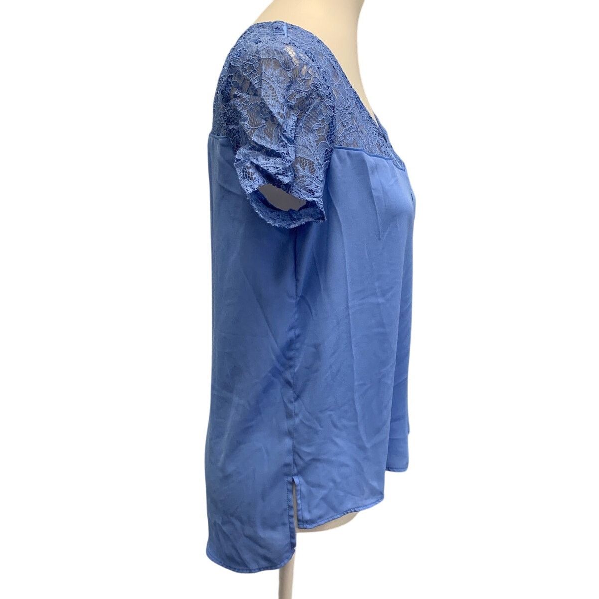 Express Express Women Small Lace Detail Blue Short Sleeve Top Blouse Size S / US 4 / IT 40 - 3 Thumbnail