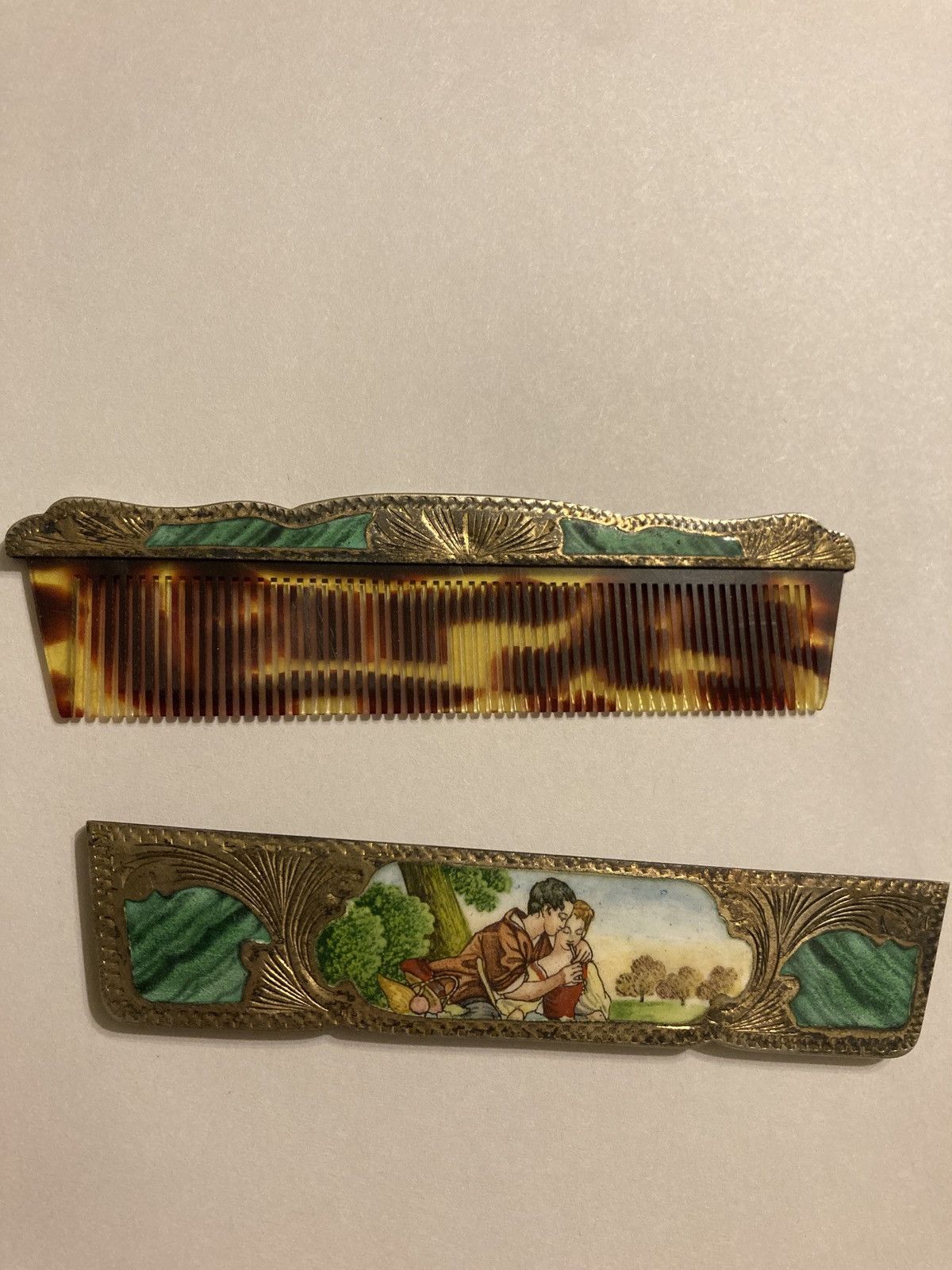 Vintage Antique Green Enamel 800 Silver Comb Cover Holder Italy Size ONE SIZE - 7 Thumbnail
