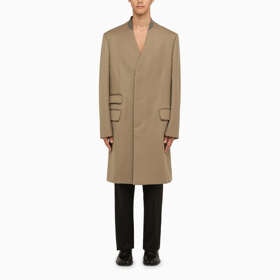 image of Maison Margiela O1D2Blof0424 Double-Breasted Wool Coat In Beige, Men's (Size Small)