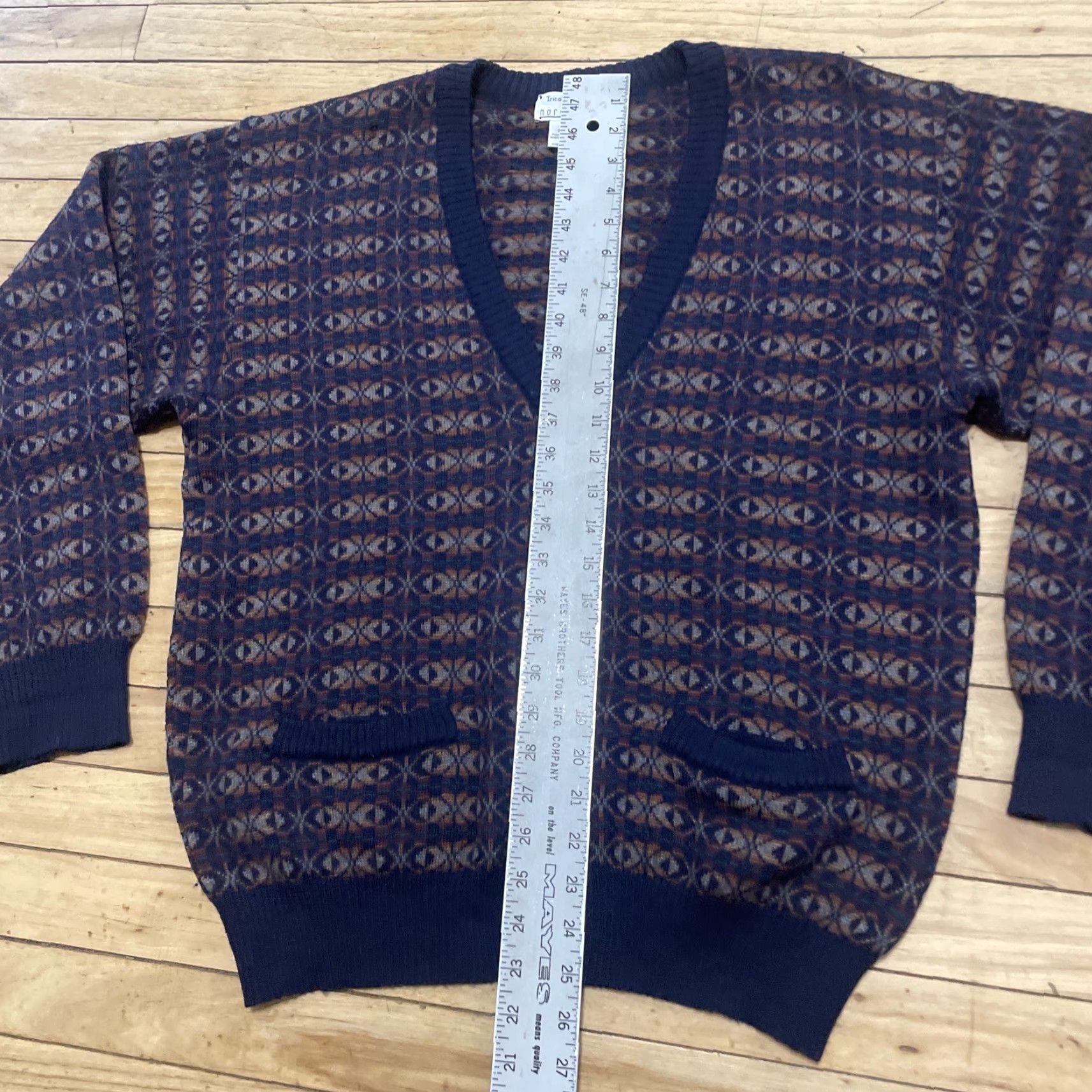 Vintage VINTAGE Tricots St Raphael Cardigan Sweater Men M 90s Geometric Wool Brown 100% Wool Geometric Cardigan Sweater Mens Grunge Accessories Size US M / EU 48-50 / 2 - 7 Thumbnail