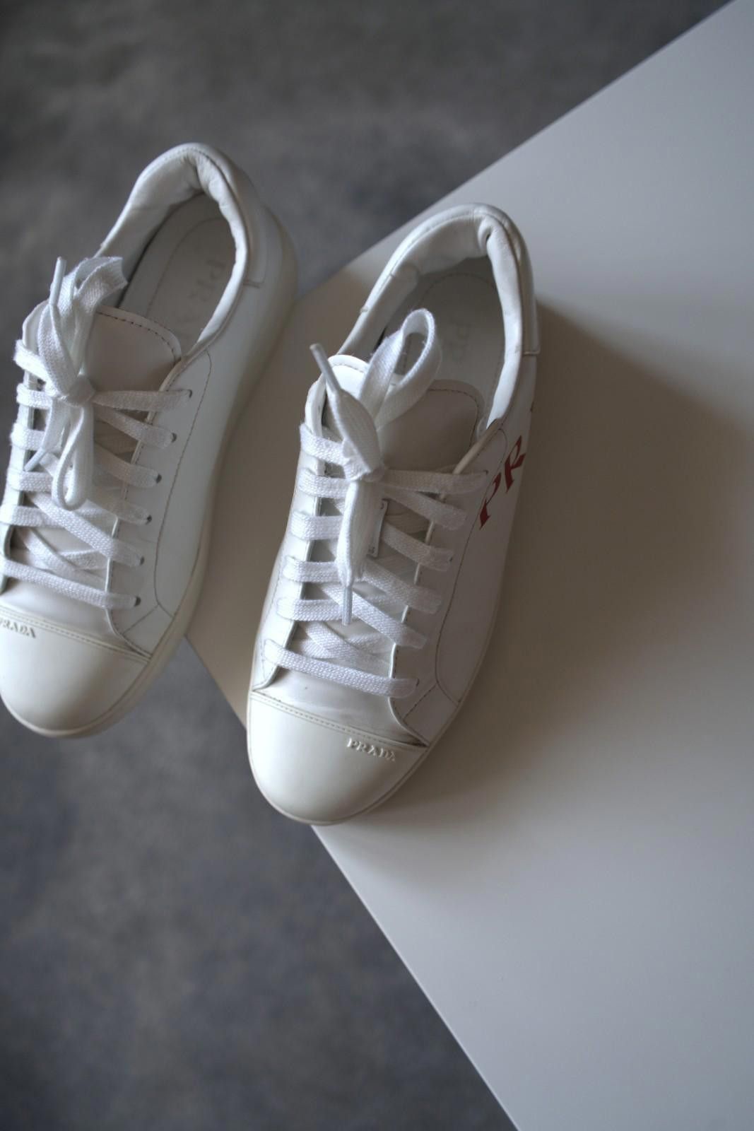 Prada Prada Logo Leather Low Sneakers White / Red Women US8.5 Size US 8.5 / IT 38.5 - 5 Thumbnail