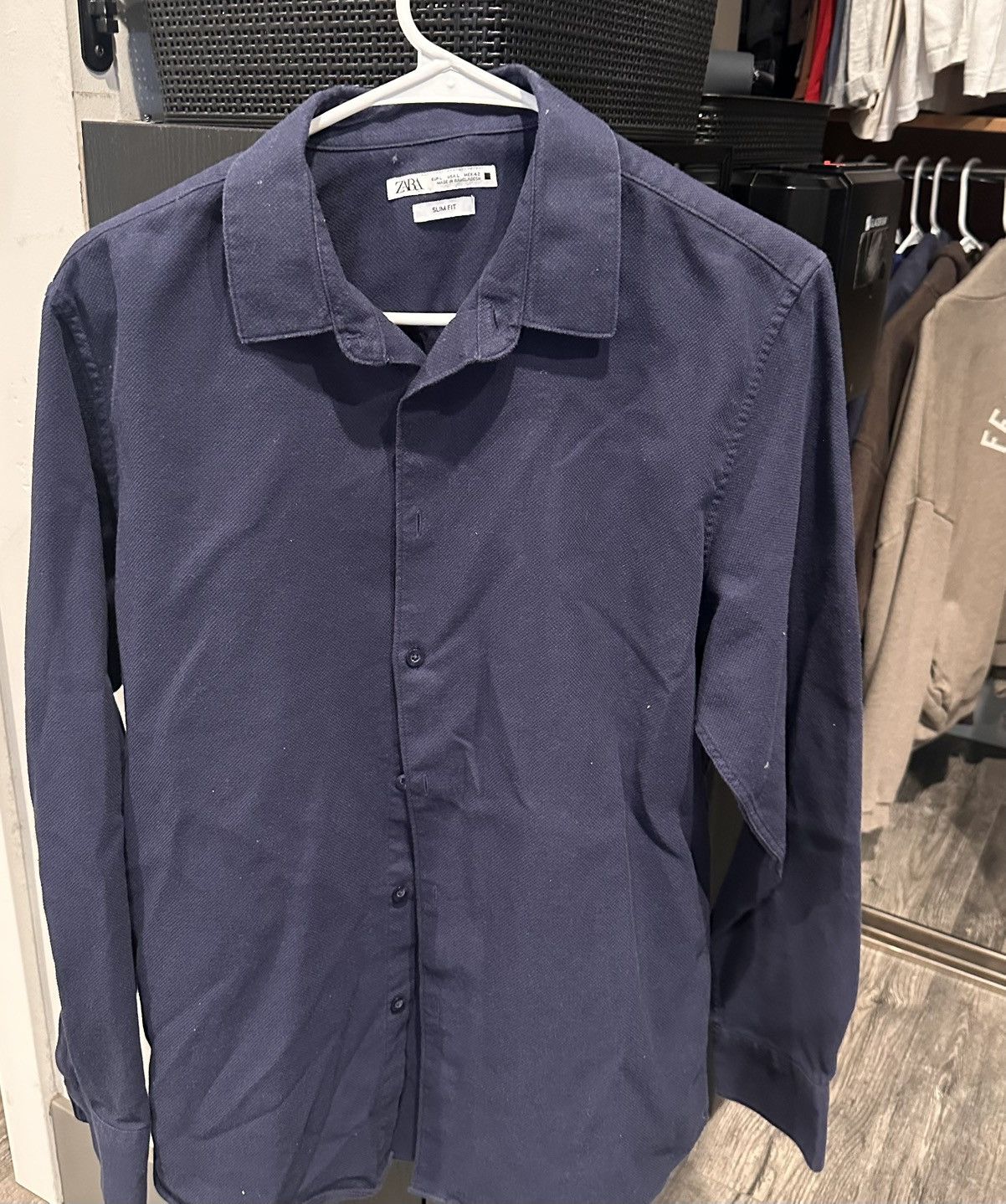 Zara Navy Blue Zara Slim Fit Textured Button Up Size US L / EU 52-54 / 3 - 3 Thumbnail
