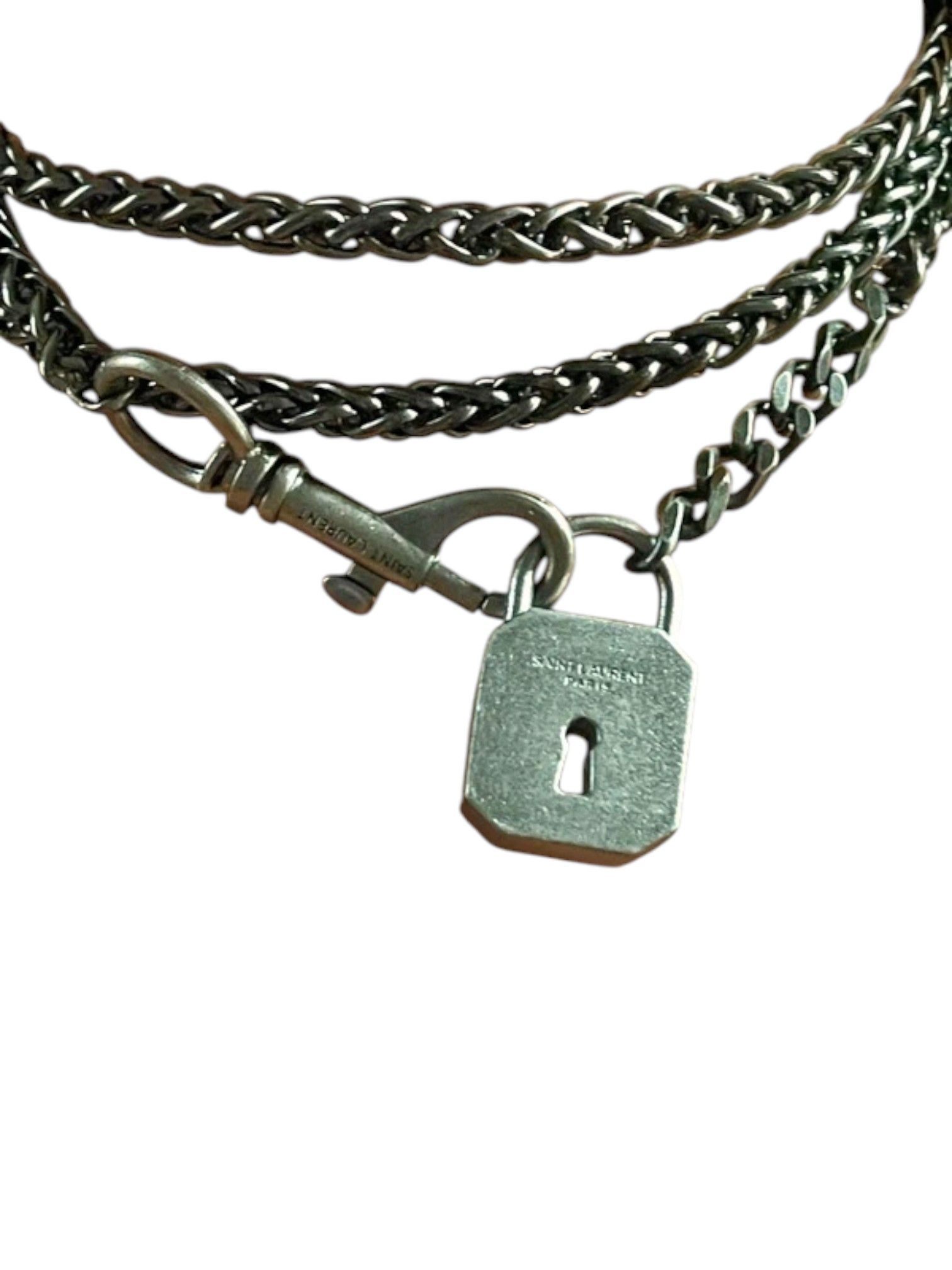 Saint Laurent Paris Saint Laurent Triple Chain Lock Necklace, Hedi Slimane Era Size ONE SIZE - 8 Thumbnail