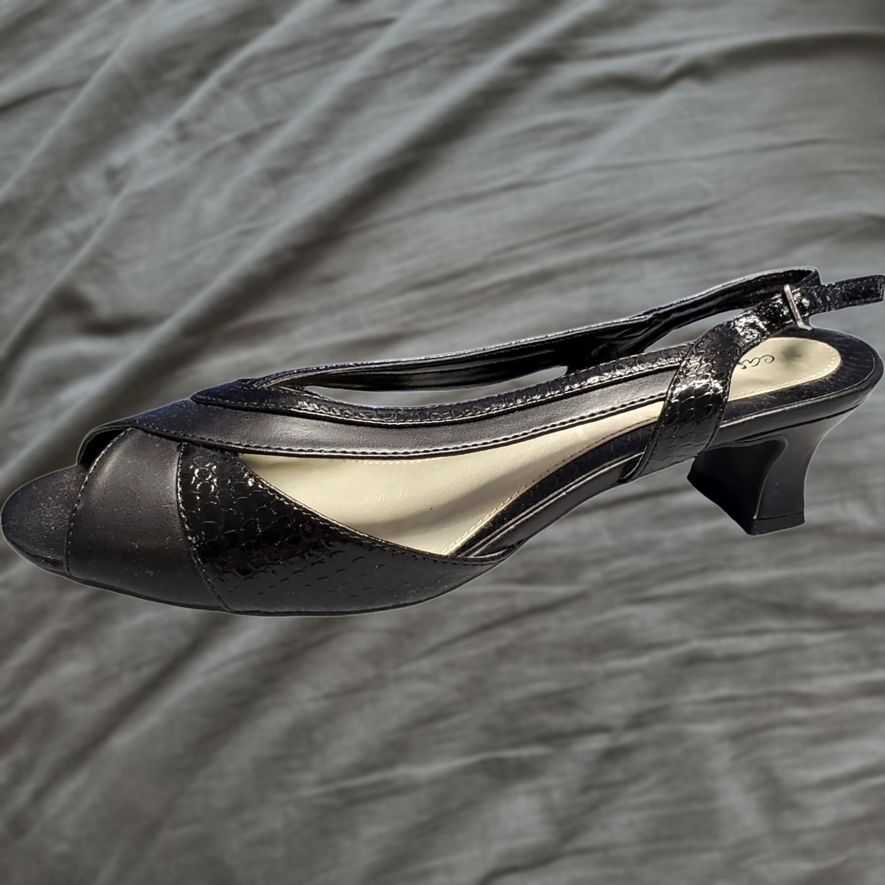 Vintage Easy Street Black Victorian Heels Womens Size 10M Slingback Open Toe Manmade Size US 10 / IT 40 - 1 Thumbnail