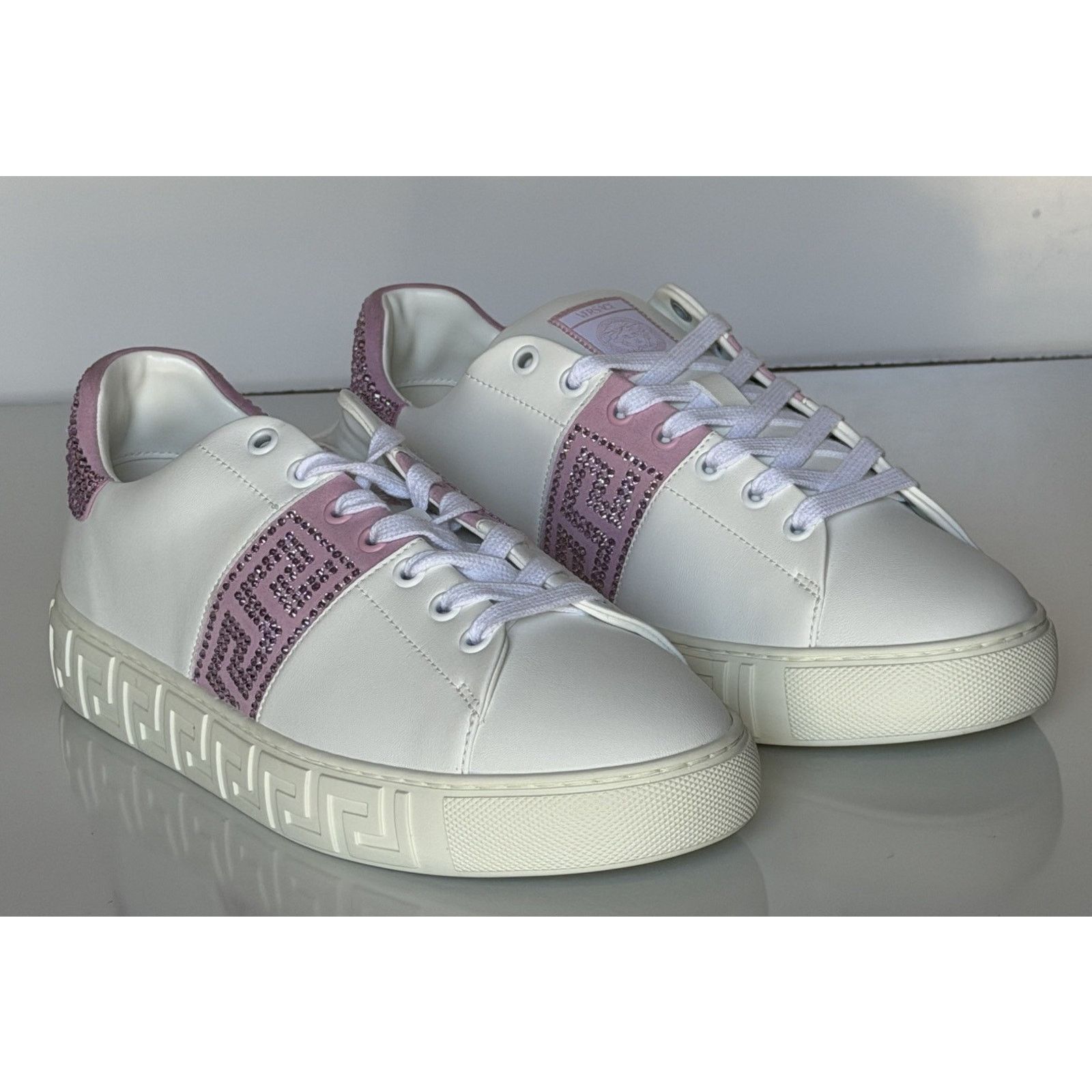 Versace Versace Crystal Greek Leather Sneakers 10 US (40) 1013568 Size US 10 / IT 40 - 12 Thumbnail