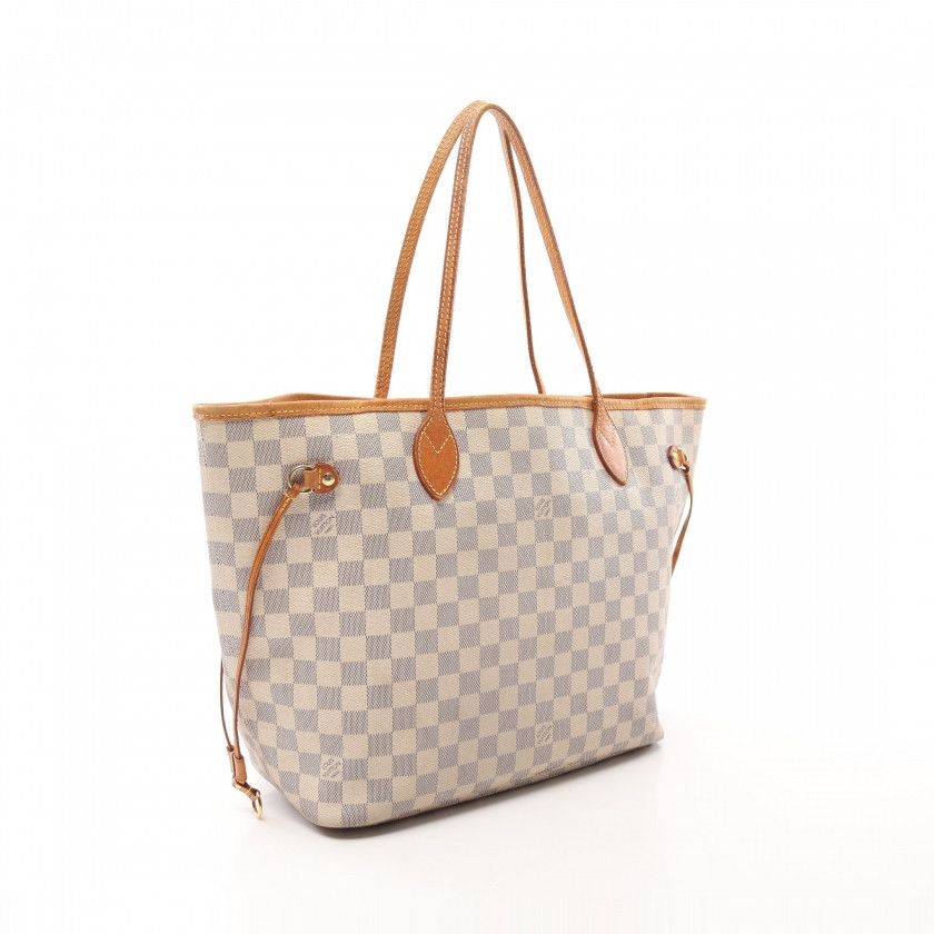 Louis Vuitton Neverfull MM Damier Azur Shoulder Bag Tote Bag White