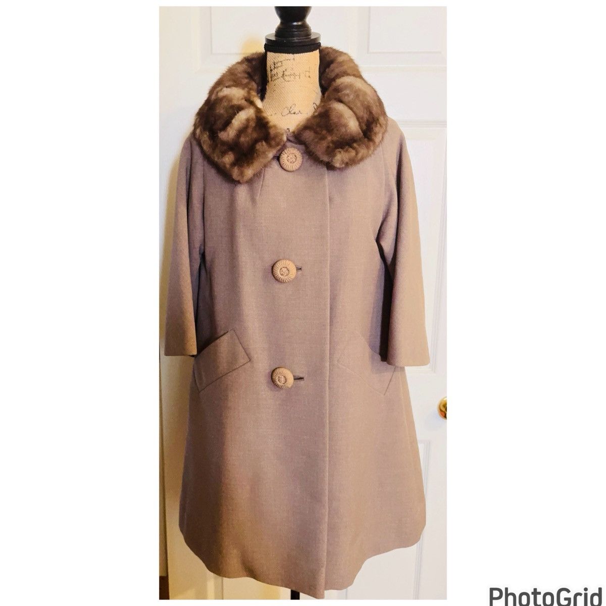 Other Krull Vintage Mink Collar Silk Lined Swing Coat Size M / US 6-8 / IT 42-44 - 2 Thumbnail