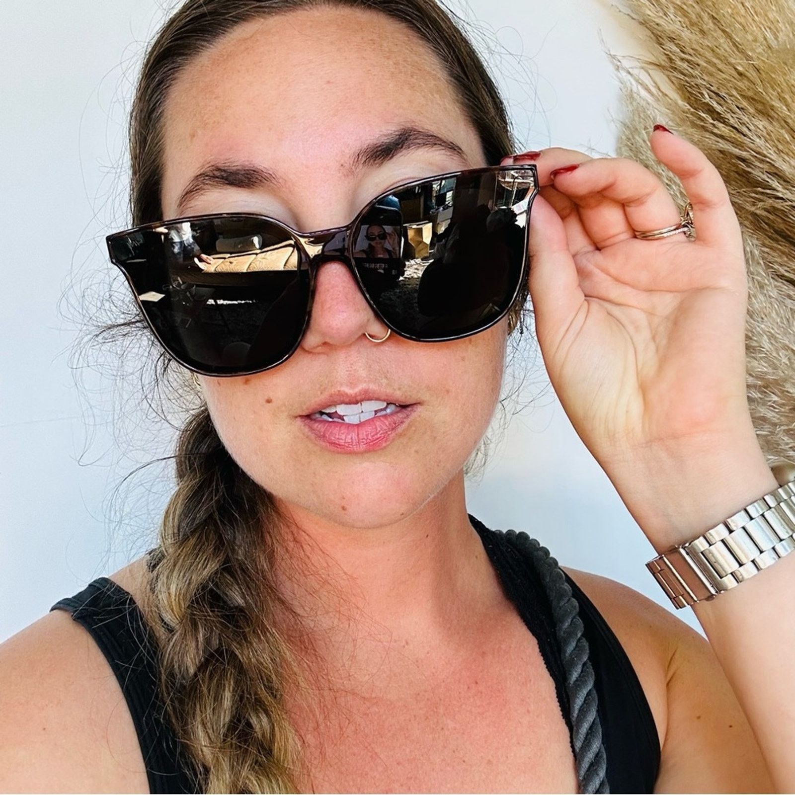 Nordstrom NEW Oversized Square Black Tortoiseshell Plastic Sunglasses Size ONE SIZE - 10 Thumbnail