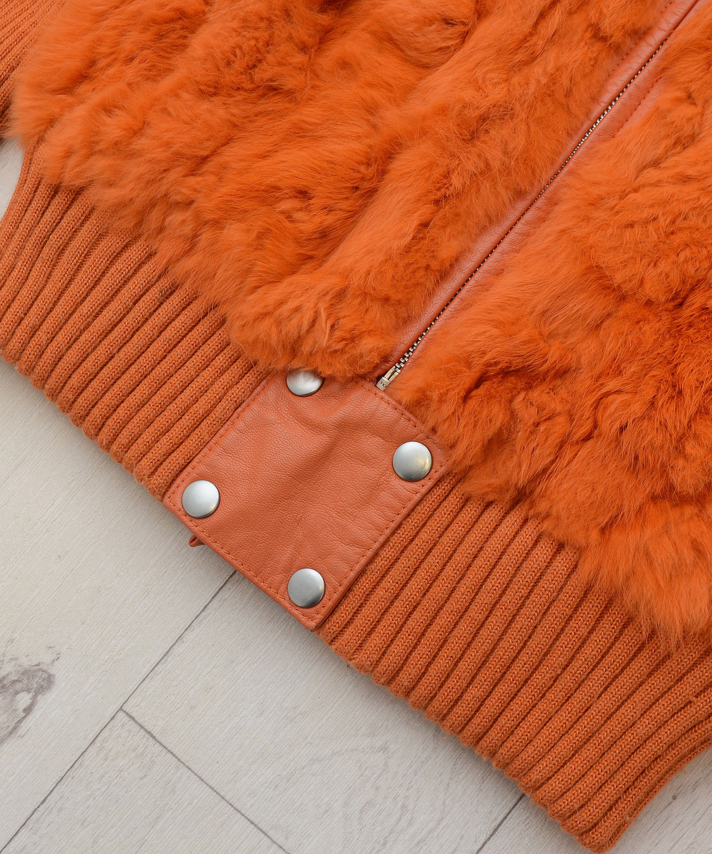 Japanese Brand RARE Vintage Y2K rabbit fur leather full zip Orange Jacket Size S / US 4 / IT 40 - 6 Thumbnail