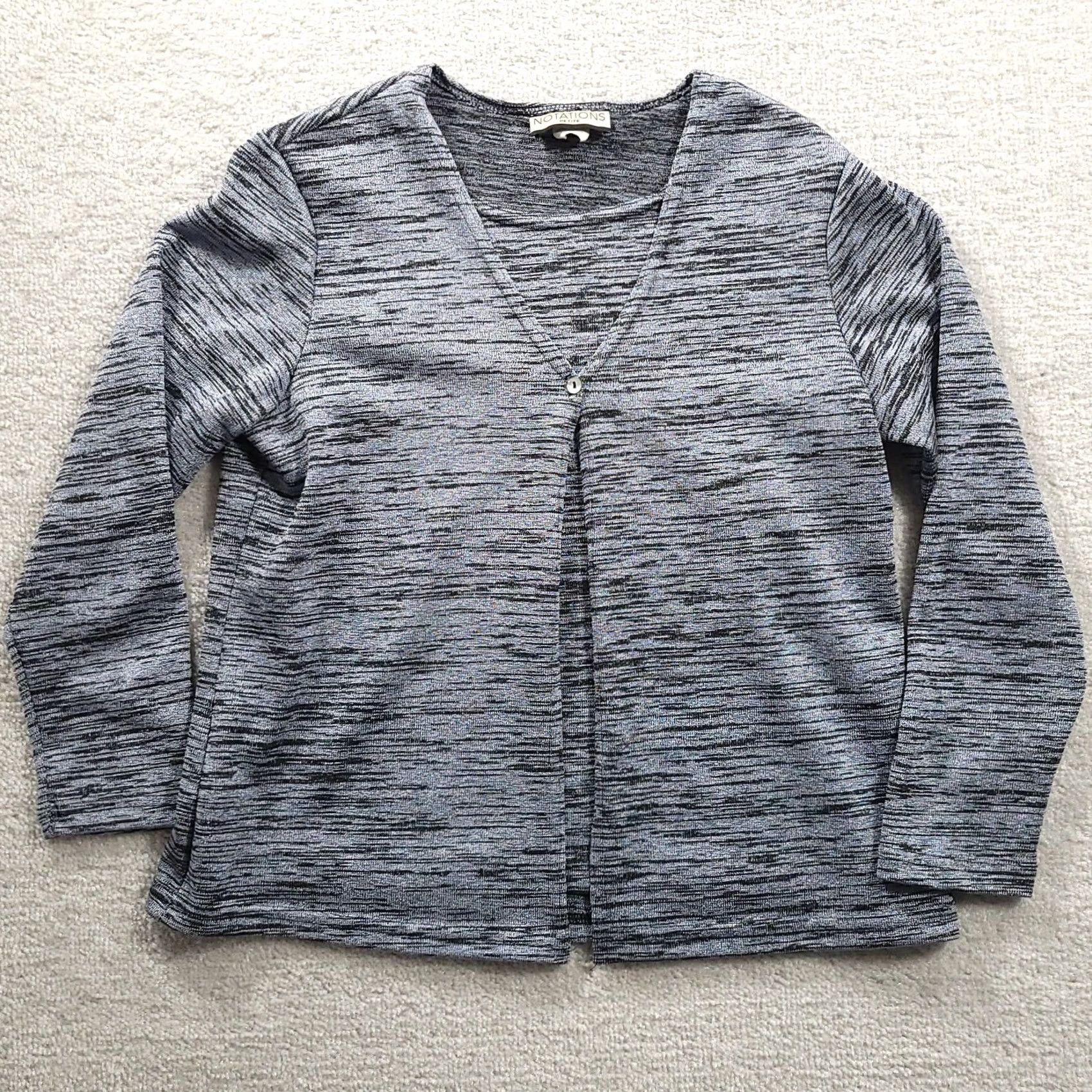 Vintage VINTAGE Notations Cardigan Womens PM Black Gray Marled One Button Petite USA Made Size M / US 6-8 / IT 42-44 - 2 Thumbnail