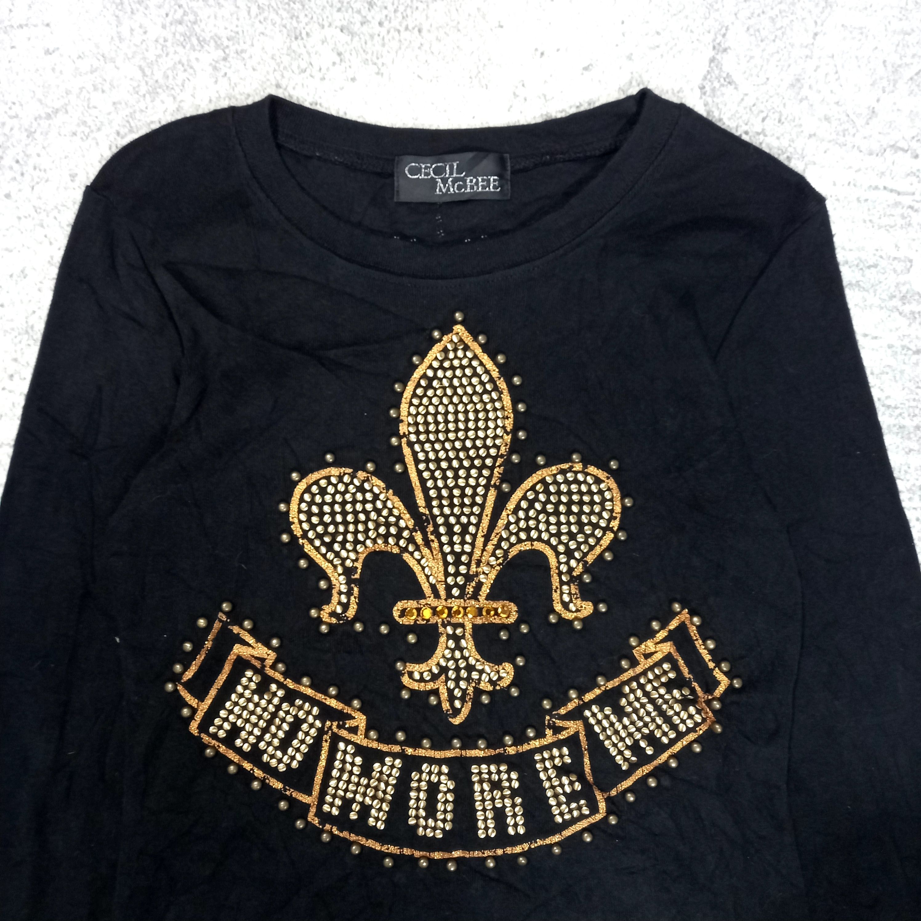 Beauty Beast 2000s CECIL Mc Bee - Beads Embroidered Long Sleeve Tee Size M / US 6-8 / IT 42-44 - 2 Thumbnail