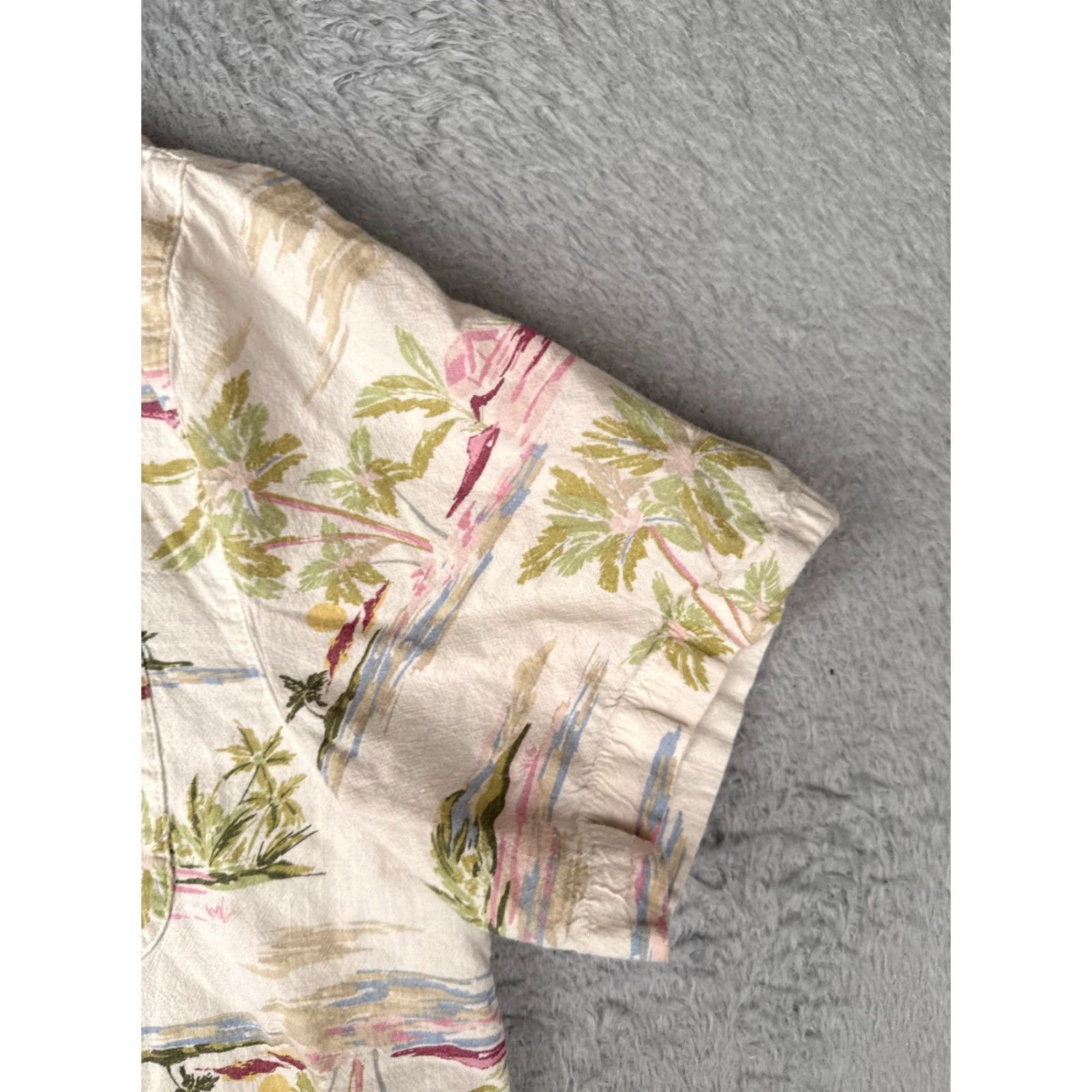 George George Shirt Adult XL Ivory Palm Hut Sunset Floral Hawaiian Cotton Blend Button-Up Casual Mens 90s Theme Size US XL / EU 56 / 4 - 2 Thumbnail