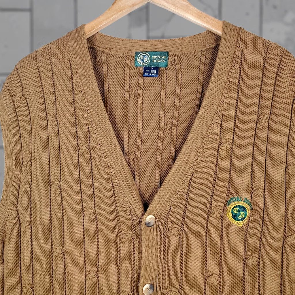 Vintage Vintage Crystal Downs Michigan Cardigan Vest Mens Large Brown 100% Combed Cotton V Neck Button Front Pockets Golf VTG Size US L / EU 52-54 / 3 - 1 Thumbnail