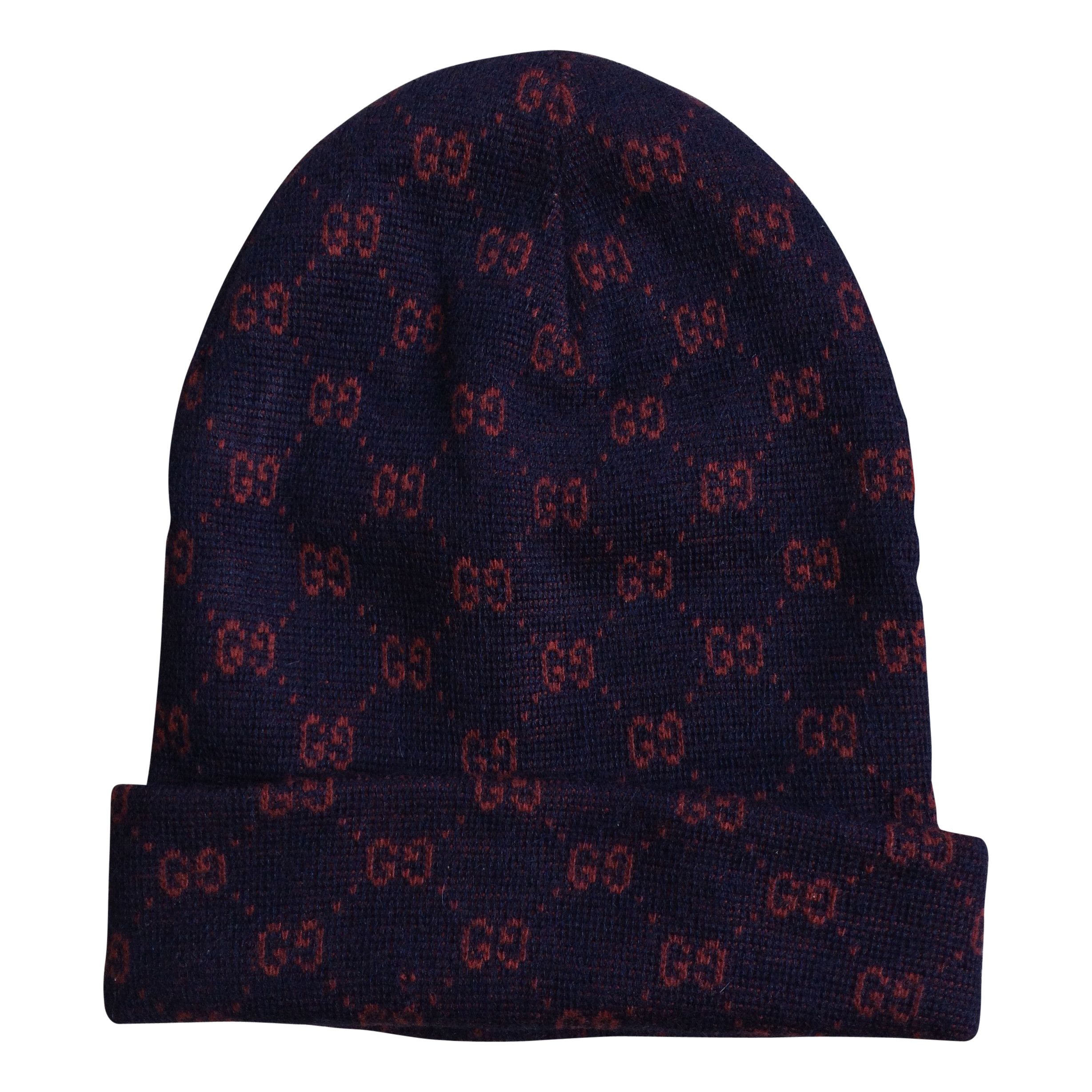 image of Vintage Gucci Monogram Beanie Hat in Blue, Men's