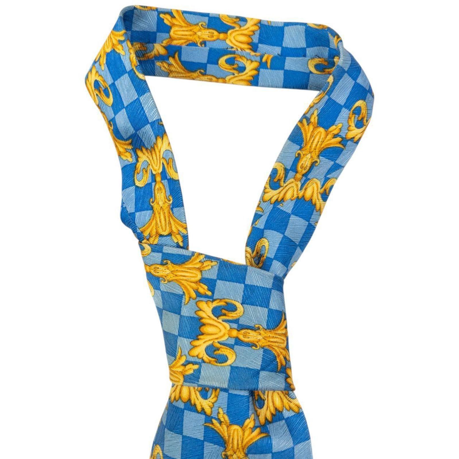 Versace Vintage Gianni Versace Checkered Baroque Silk Tie Size ONE SIZE - 4 Thumbnail