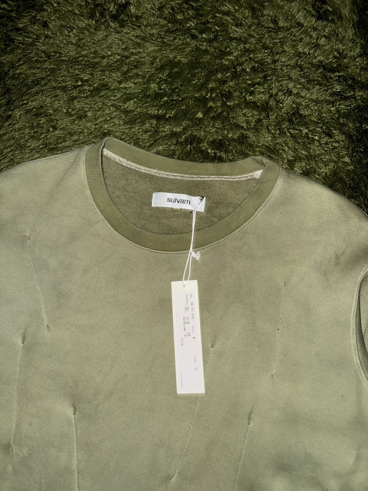 Sulvam [M] SULVAM Hand-Dyed Dart Detail Sweatshirt (Olive) Size US M / EU 48-50 / 2 - 3 Thumbnail