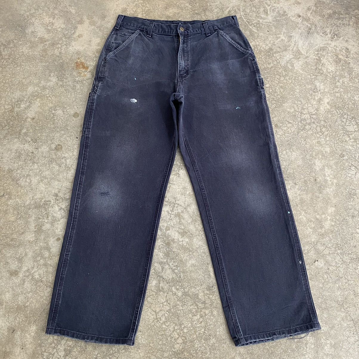 Carhartt VTG Carhartt Faded Midnight Blue Ripped Carpenter Pants Size US 33 - 2 Thumbnail
