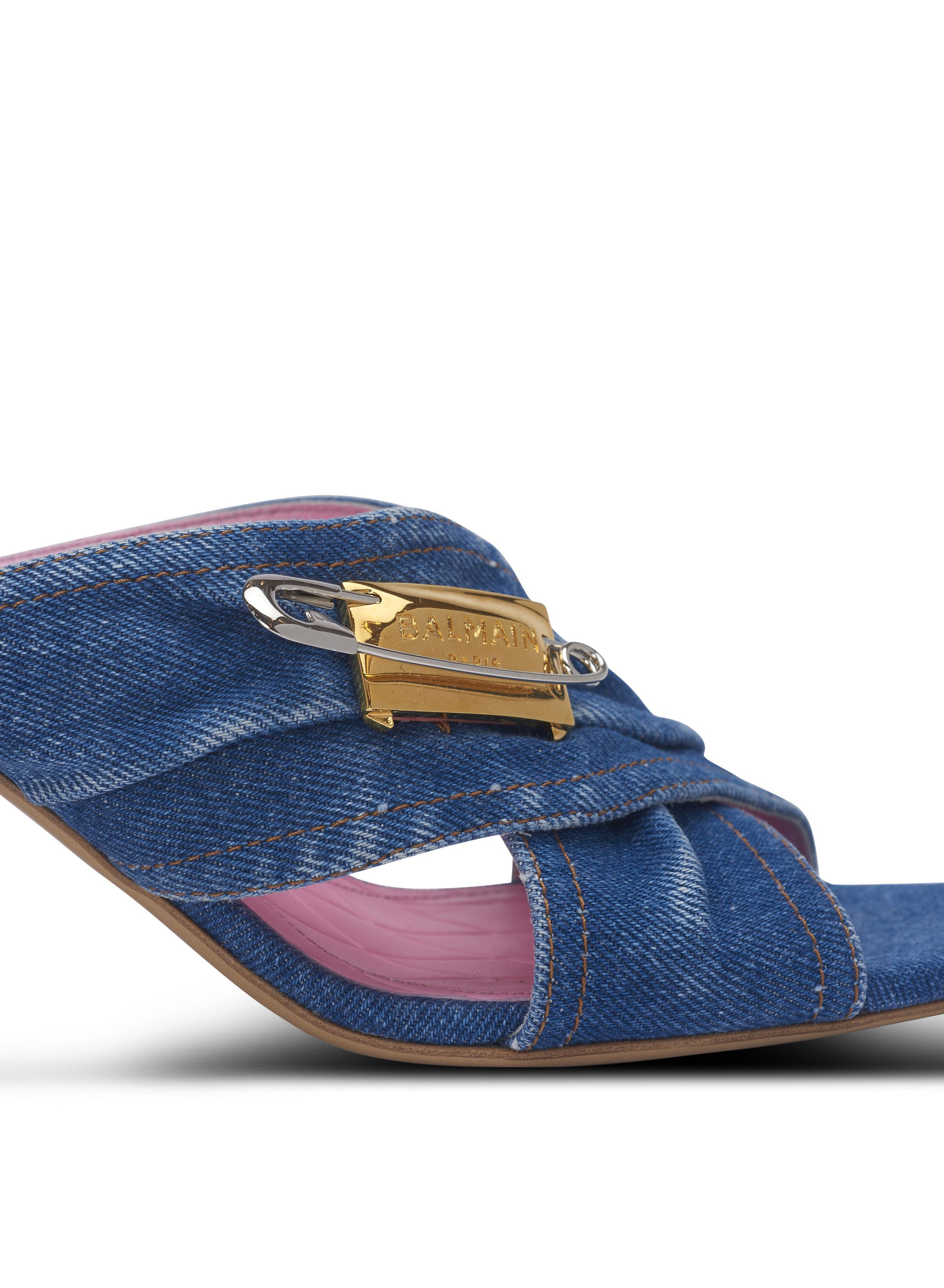 Balmain o1s1wg111225 Denim Safety Pin Mules in Blue Size US 9 / IT 39 - 5 Thumbnail