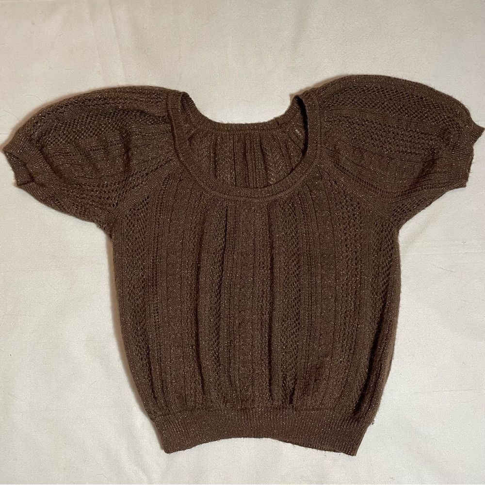 Express Express Design Studio Brown Cable Knit Short Sleeve Mohair Size M / US 6-8 / IT 42-44 - 5 Thumbnail