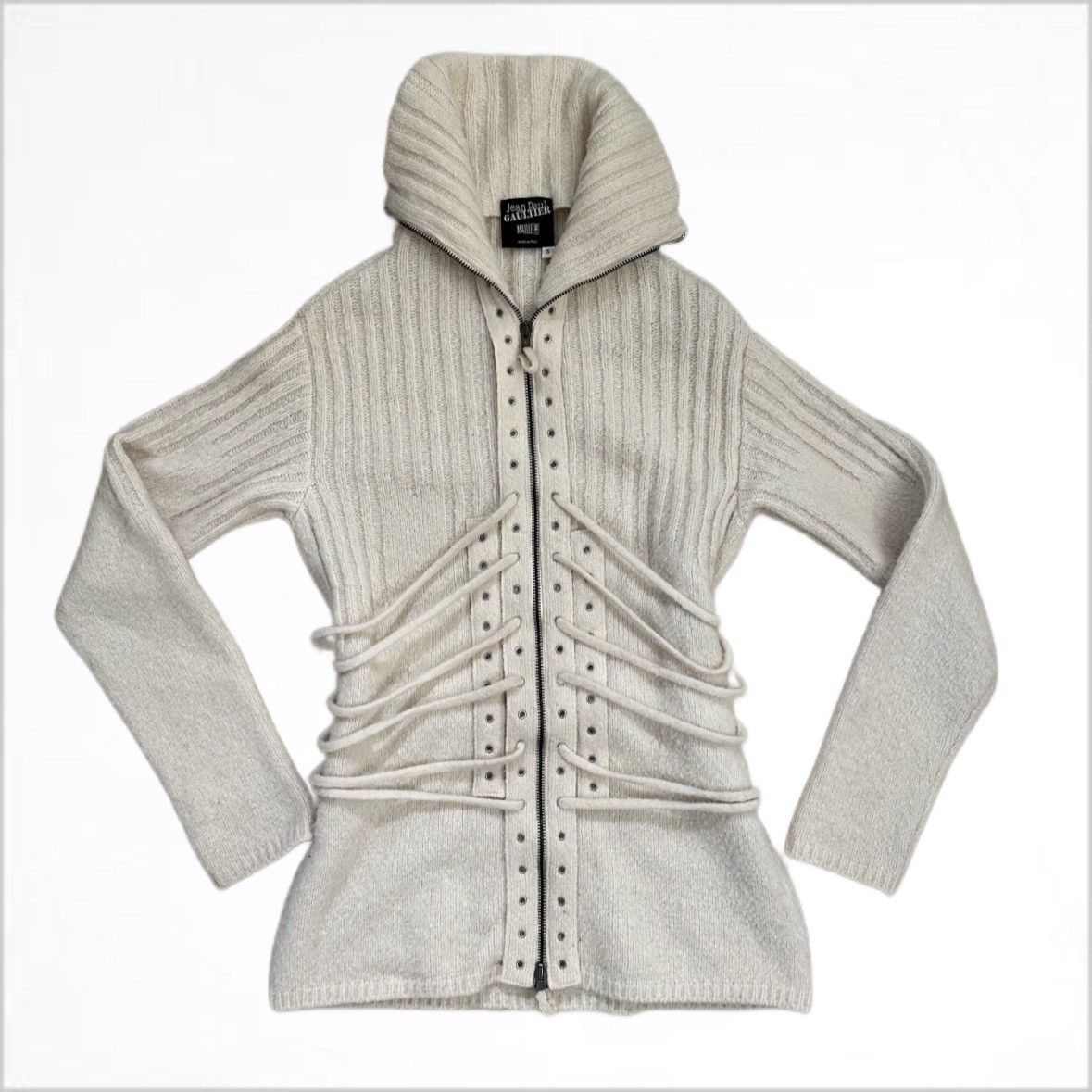 Vintage JEAN PAUL GAULTIER Size M Taupe Ribbed Knit Wool Sweater