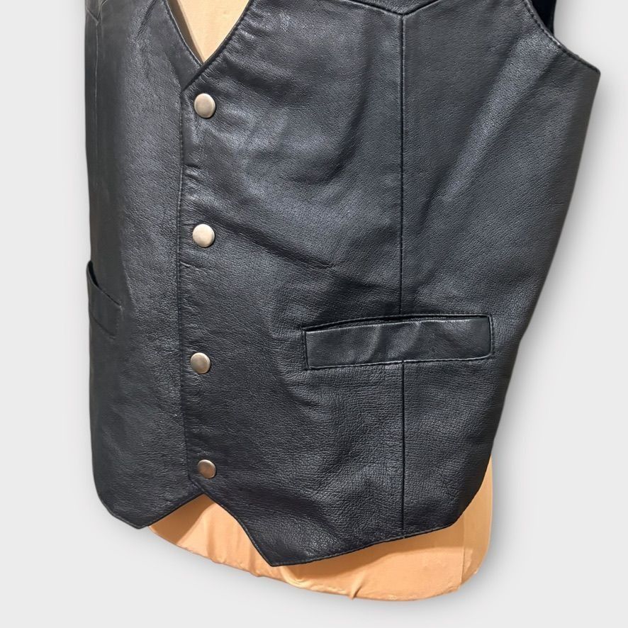 Other Vintage Black Leather Moto Vest Men's Large Snap Motorcycle Size US L / EU 52-54 / 3 - 3 Thumbnail