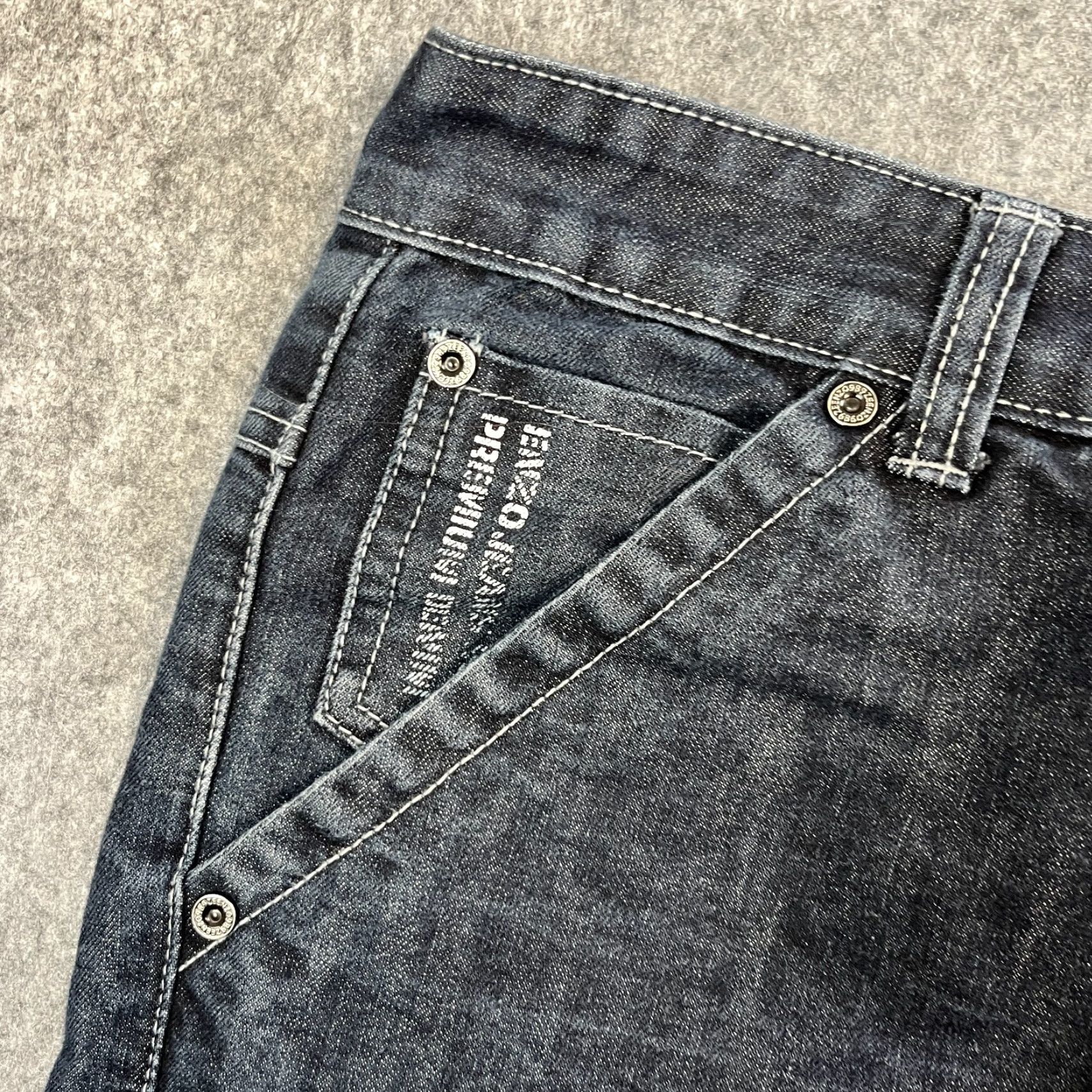 Kenzo Enzo Jeans Mens Relaxed Straight 34 Dark Blue Cinch Buckle Y2K Double Knee 5-Pocket Denim Classic Size US 34 / EU 50 - 7 Thumbnail