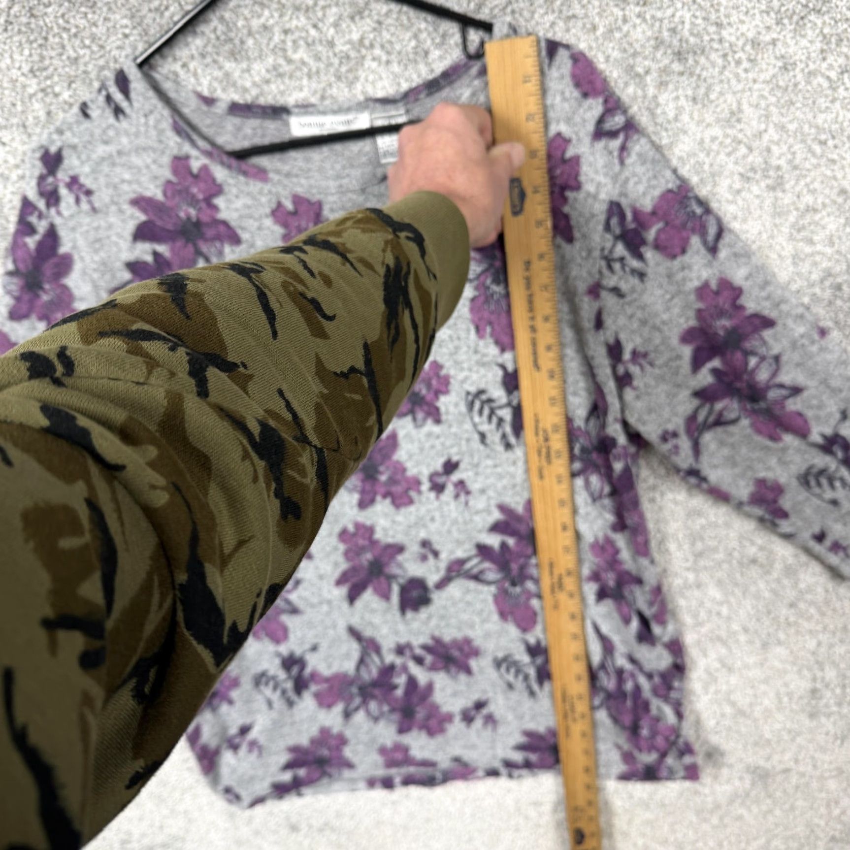 Vintage VINTAGE Bonnie Evans Blouse Womens 1X Gray Purple Floral 3/4 Sleeve Scoop Neck Boho Y2K Size XL / US 12-14 / IT 48-50 - 2 Thumbnail