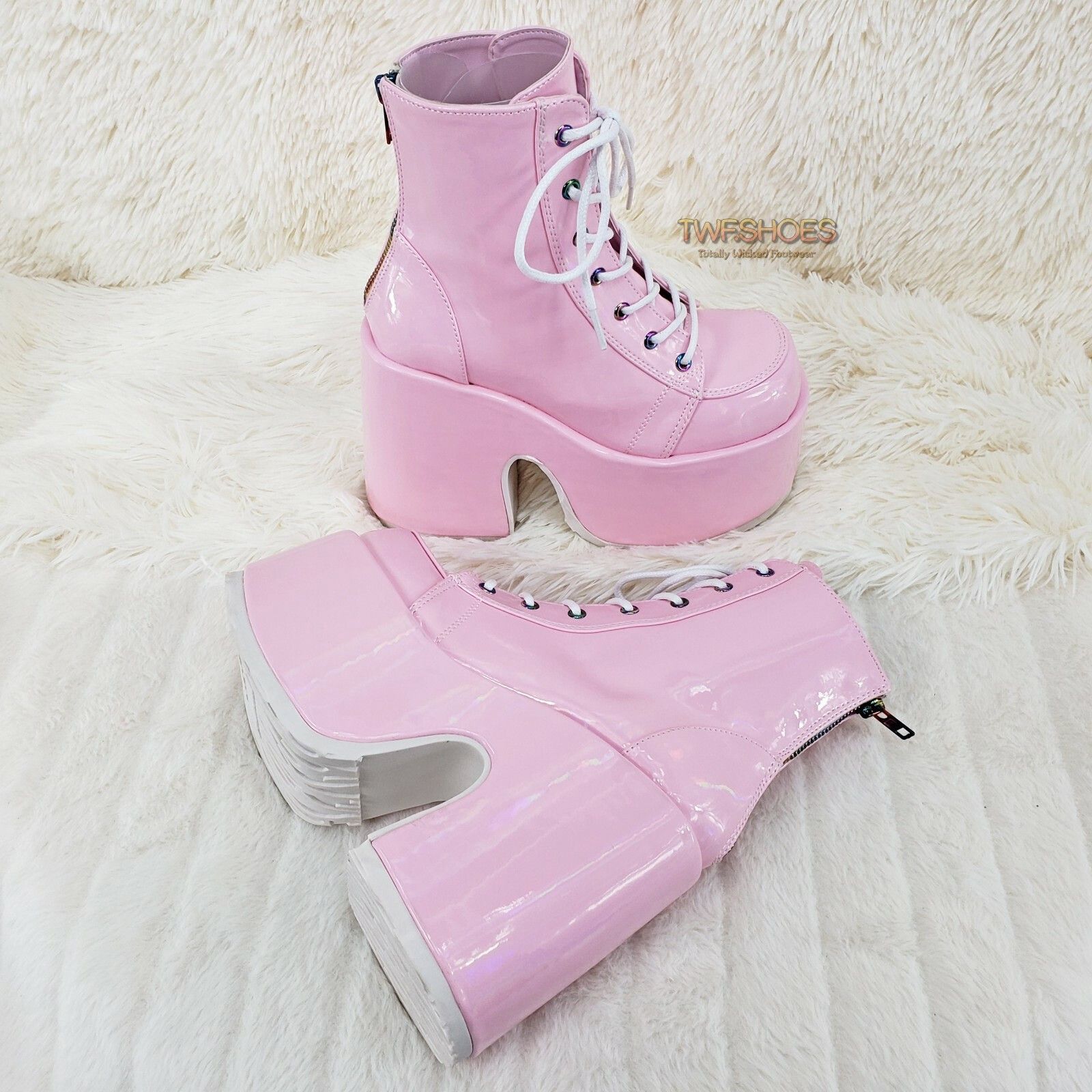 Other DEMONIA Camel 203 Stacked Pink Patent Platform Goth Punk Ank Size US 9 / IT 39 - 4 Thumbnail
