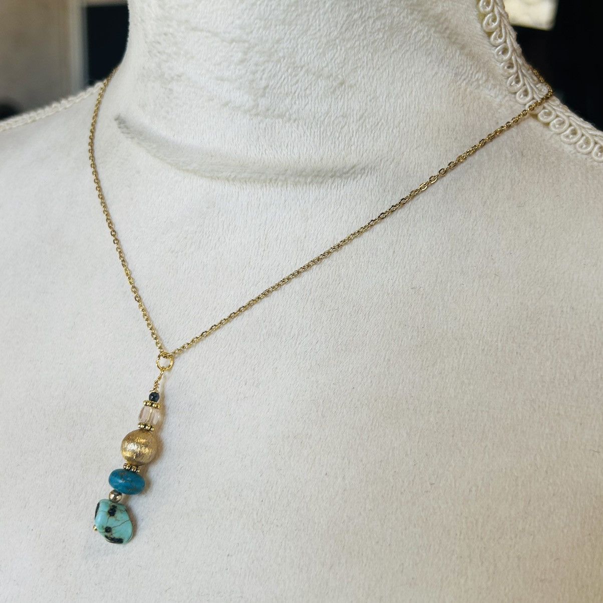 Handmade Handcrafted elegant genuine turquoise hematite necklace set Size ONE SIZE - 6 Thumbnail