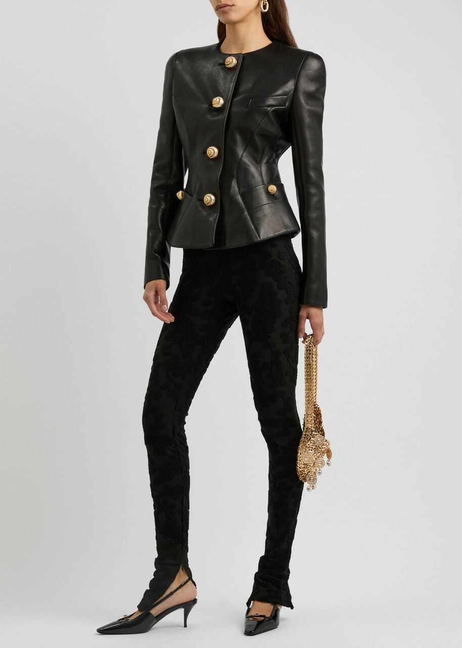 Balmain o1s1wg111025 Bouclé-jacquard Stretch-jersey Leggings Black Size 26" / US 2 / IT 38 - 4 Thumbnail