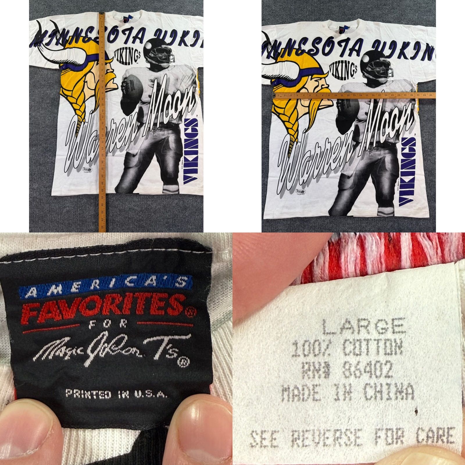Vintage VTG Magic Johnson T's Minnesota Vikings Warren Moon T-Shirt Mens L White 90s AOP Size US L / EU 52-54 / 3 - 8 Thumbnail