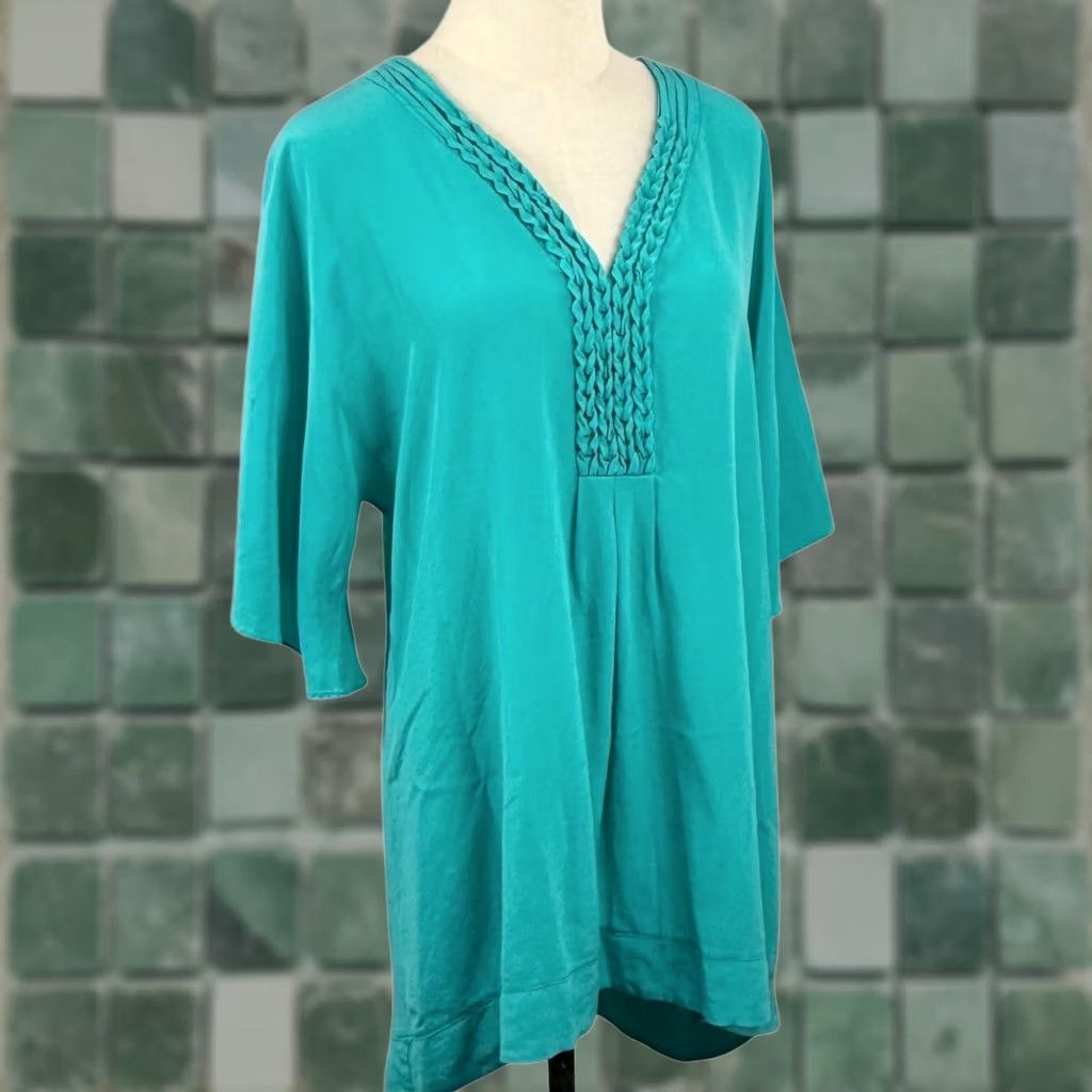 Vintage MARYAN MEHLHORN M Silk Tunic Dress Braided V-Neck Kimono Resortwear Quiet Luxury Size ONE SIZE - 1 Thumbnail