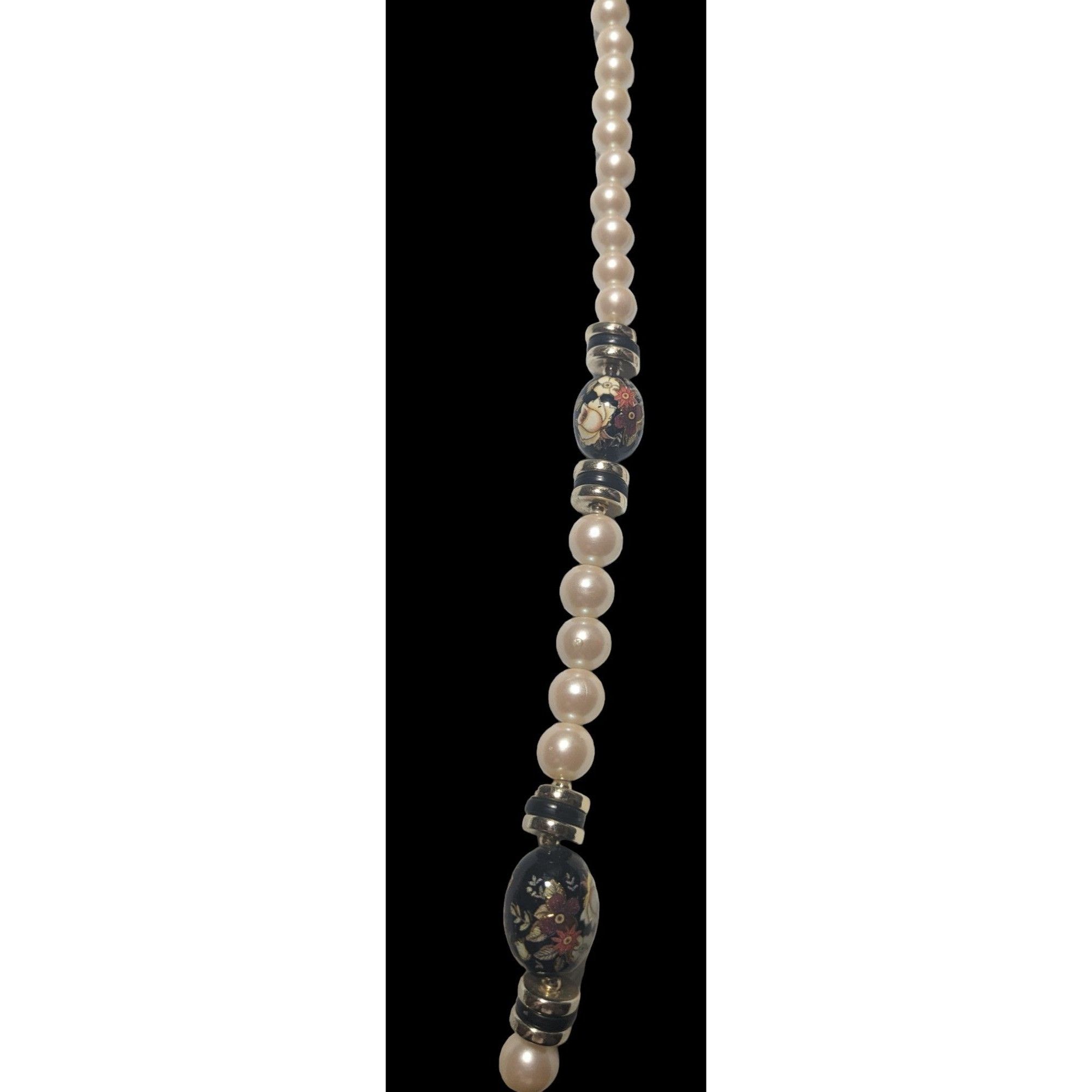 Other Vintage Cream And Black Pearl Floral Necklace Size ONE SIZE - 5 Thumbnail