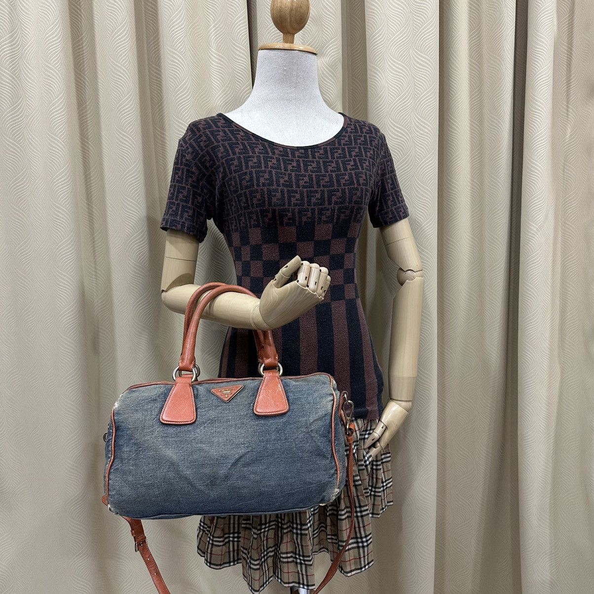 Prada PRADA DISTRESSED DENIM BAULETTO 2 WAY BOSTON BAG Size ONE SIZE - 25 Thumbnail