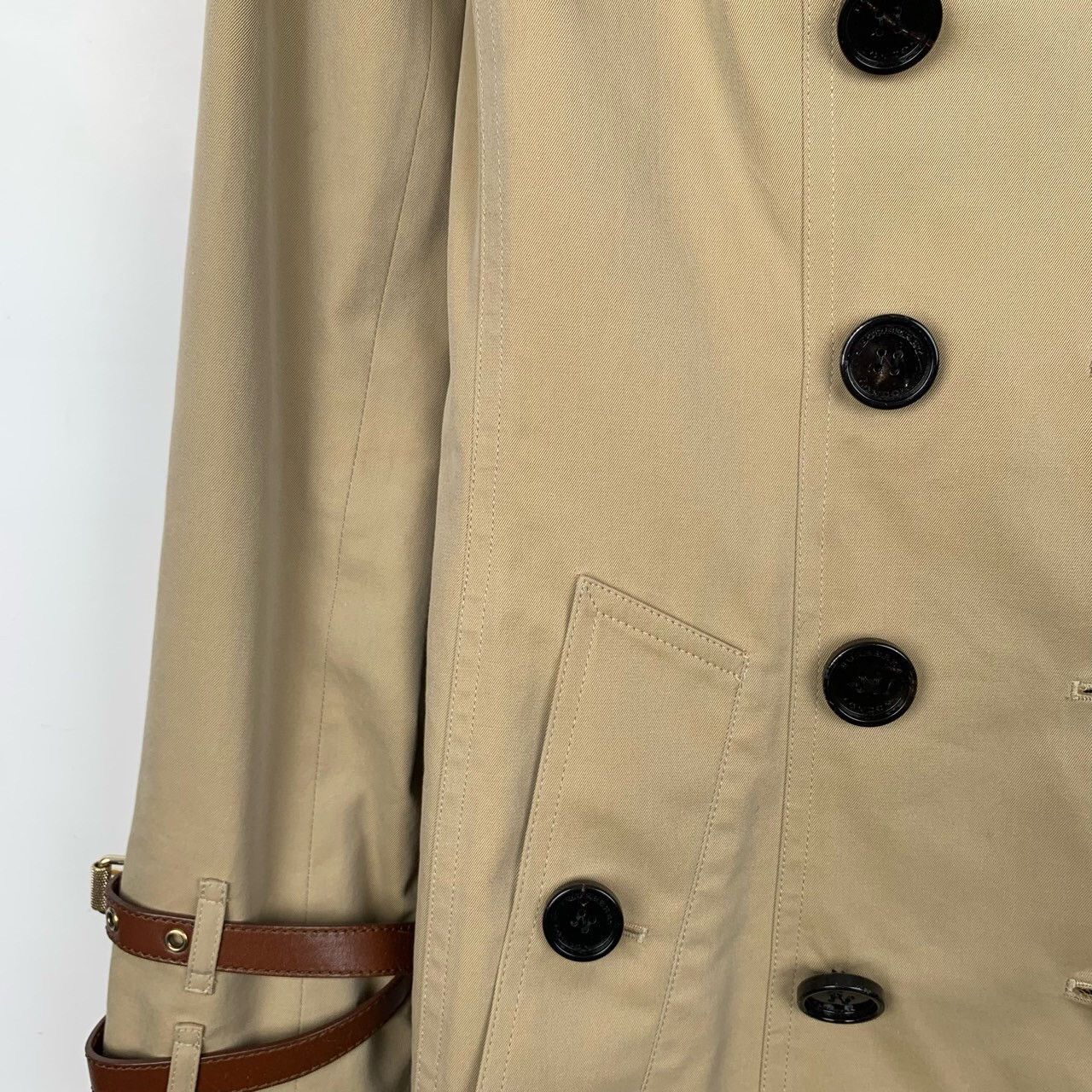 Burberry Burberry Khaki Cotton Trench Coat w/ Calfskin Trim (Size XS) Size XS / US 0-2 / IT 36-38 - 6 Thumbnail