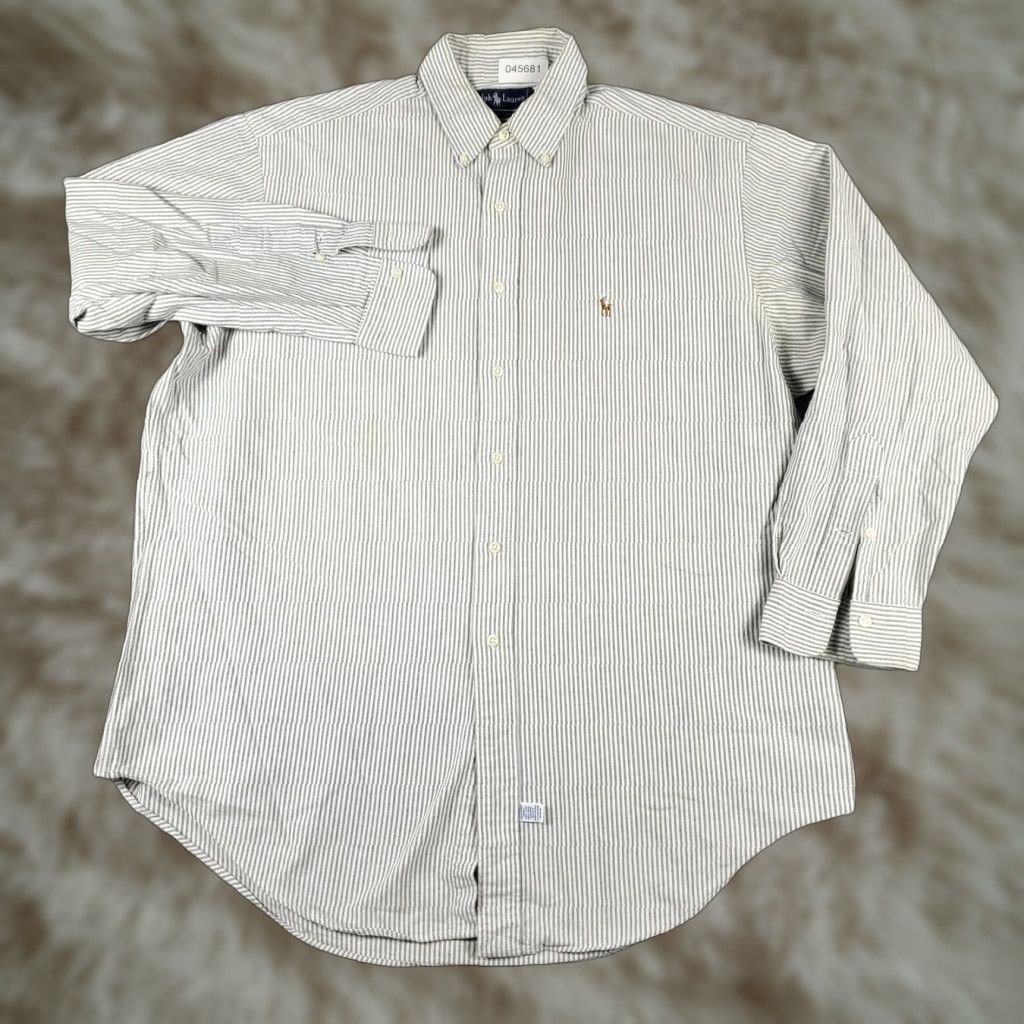 Ralph Lauren VINTAGE Ralph Lauren Shirt Mens 16.5 Gray Striped Pony Dress Button Up Long Sleeve - Non-Iron, Classic Business Casual Men’s Shirt 16.5 Gray Mens Size 42R - 1 Thumbnail