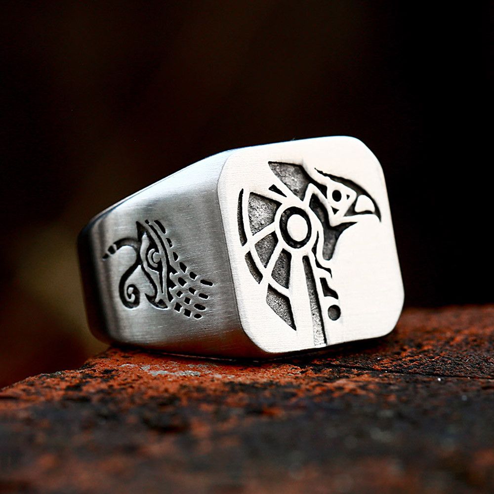 Vintage SIZE 10 Stainless Steel Egyptian Anubis Gods Horus Ring Size ONE SIZE - 1 Preview