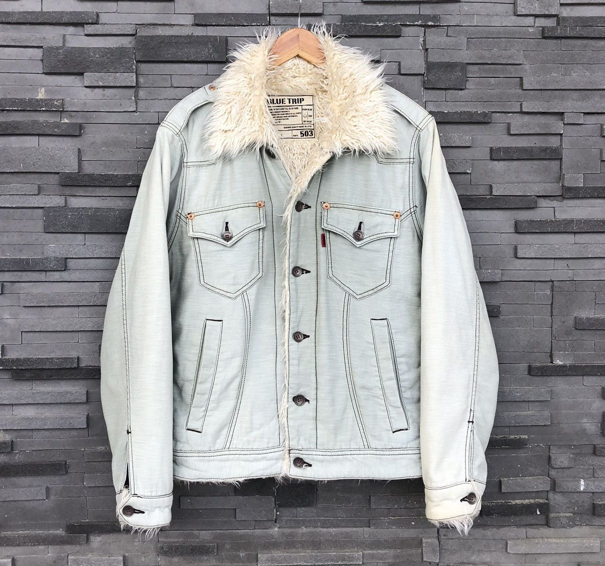Vintage Vintage Edwin Faux Fur Lining Shearling Denim Jacket Size US L / EU 52-54 / 3 - 3 Thumbnail