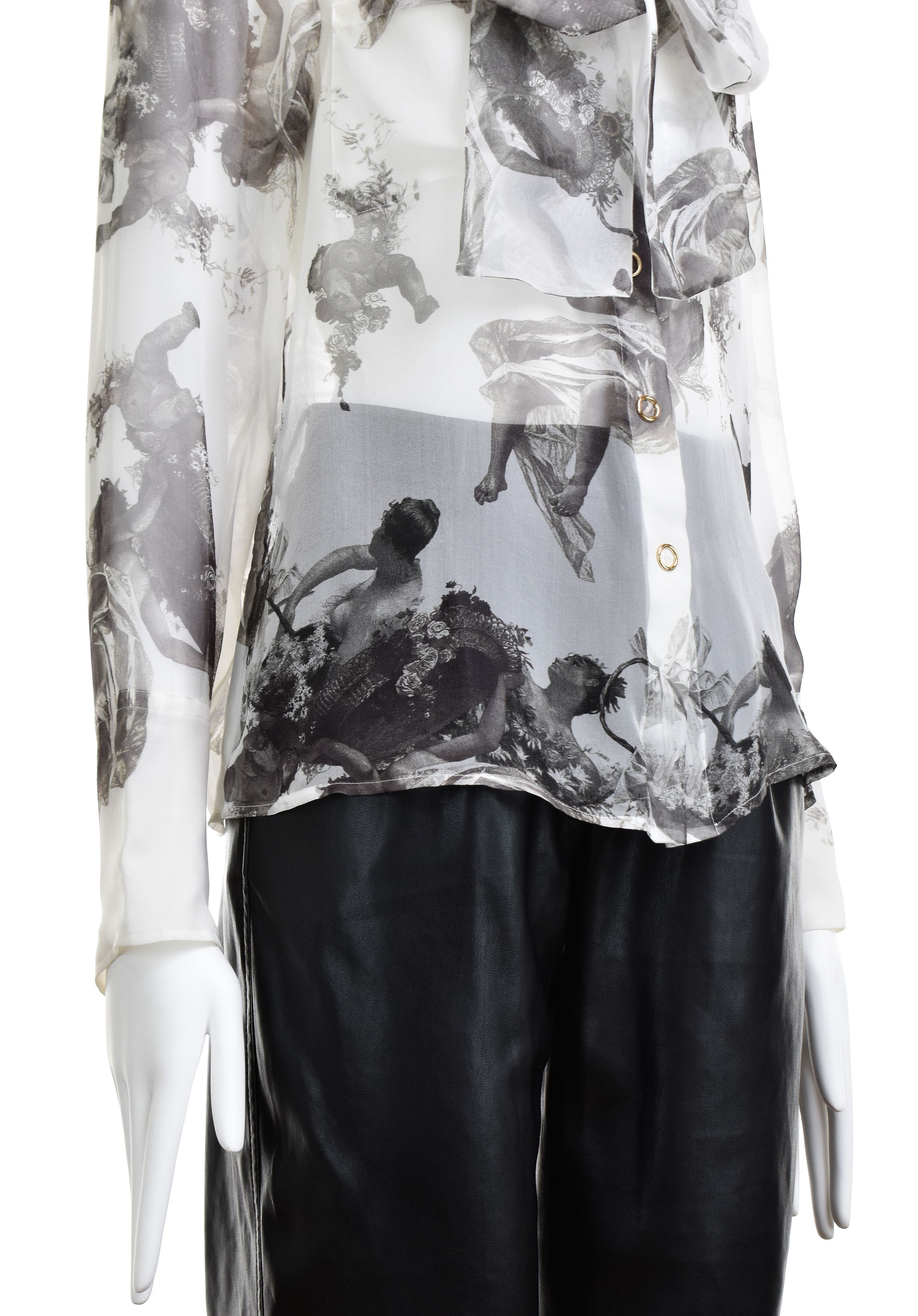 Burberry Silk BURBERRY Sheer Top Shirt Blouse Cupids Print Bow Neck Size S / US 4 / IT 40 - 6 Thumbnail