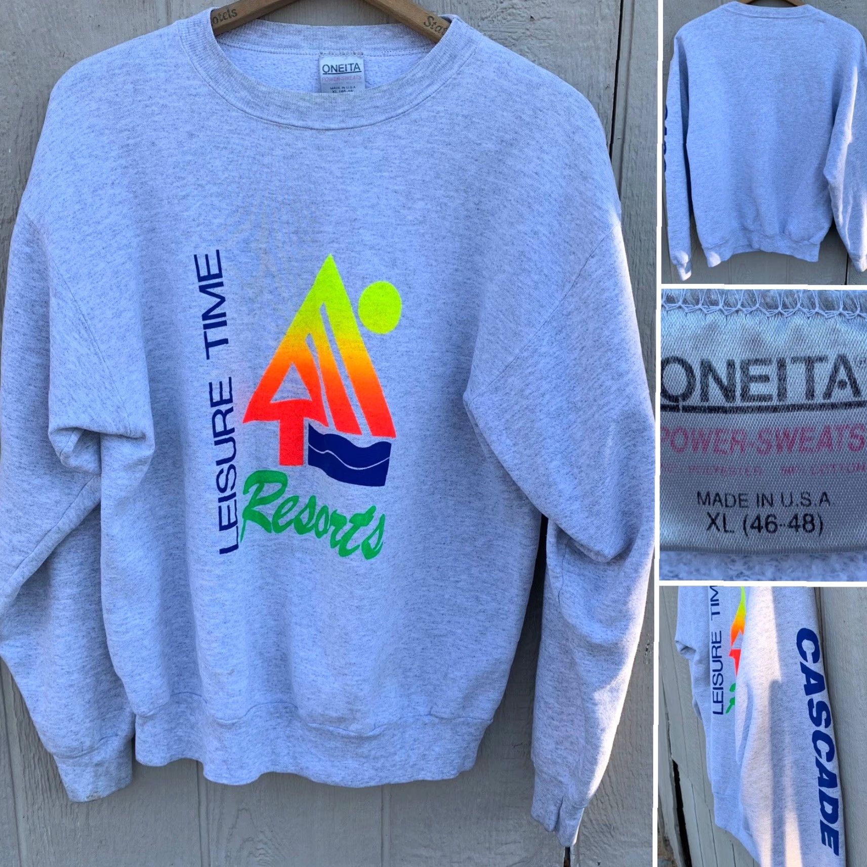 Vintage VINTAGE Leisure Time Resorts Cascade neon graphics sweatshirt Oneita Power Sweats XL Gray Men Pullover Crew Neck 80s 90s Neon Graphics Size US XL / EU 56 / 4 - 5 Thumbnail