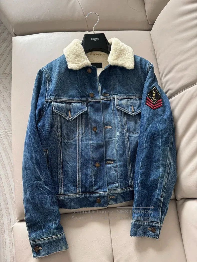 Saint Laurent Paris Saint Laurent Shearling Collar Denim Jacket. Size US S / EU 44-46 / 1 - 1 Thumbnail