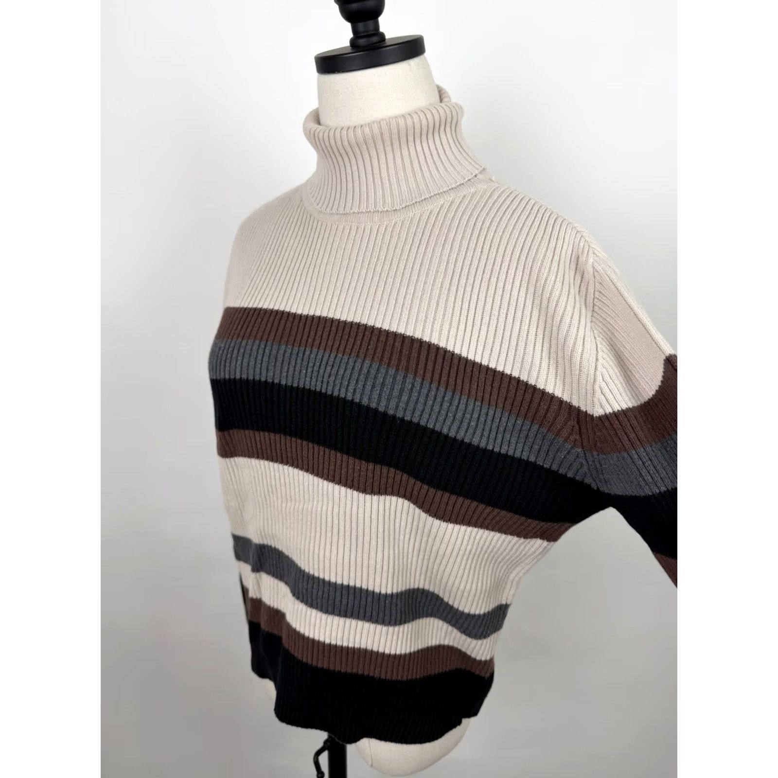 Vintage VINTAGE Sonoma Sweater Womens Large Ribbed Cotton Knit Turtleneck Striped Pullover Casual Size L / US 10 / IT 46 - 6 Thumbnail