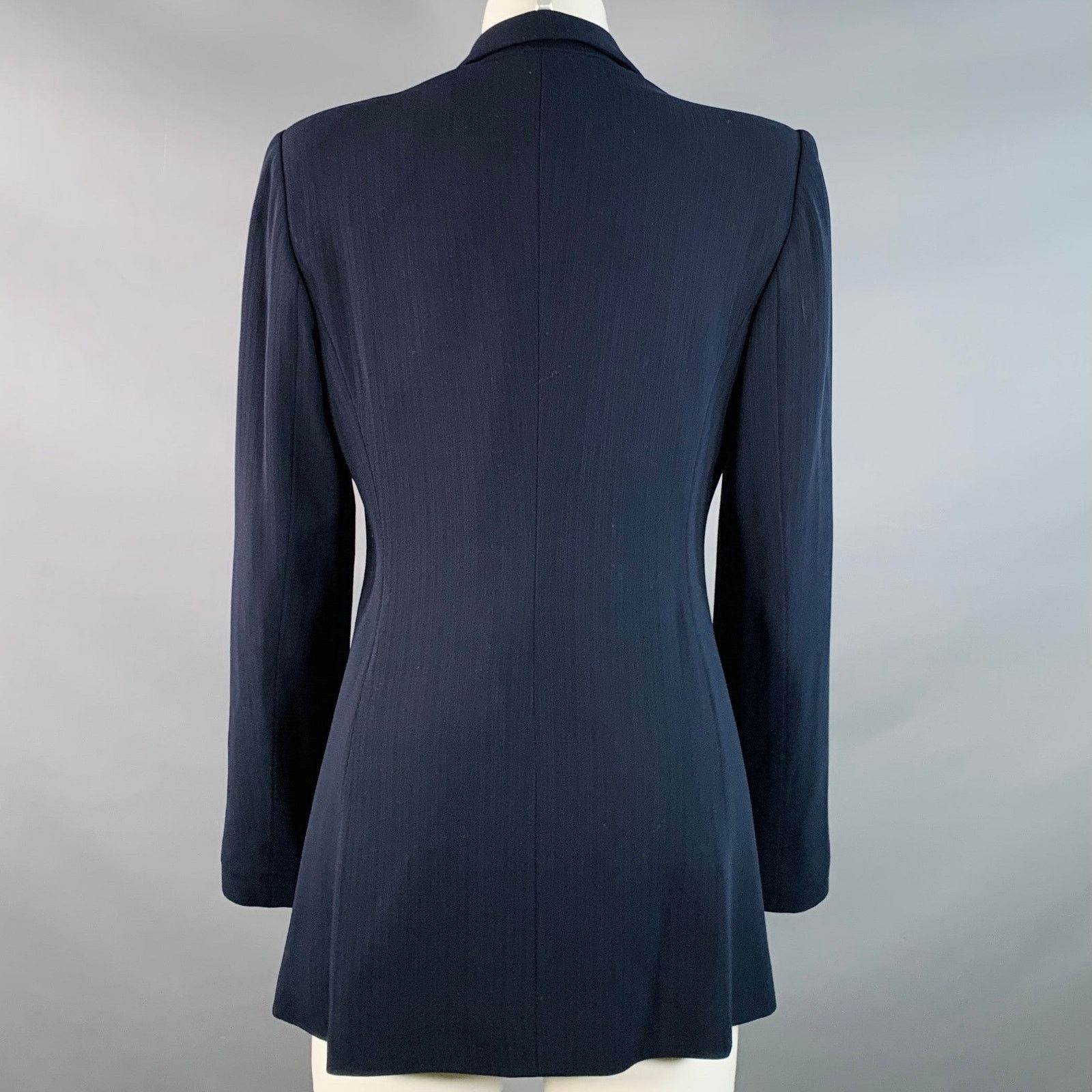 Emporio Armani Size 4 Navy Wool Blend Stripe Single Button Jacket Blazer Size S / US 4 / IT 40 - 4 Thumbnail