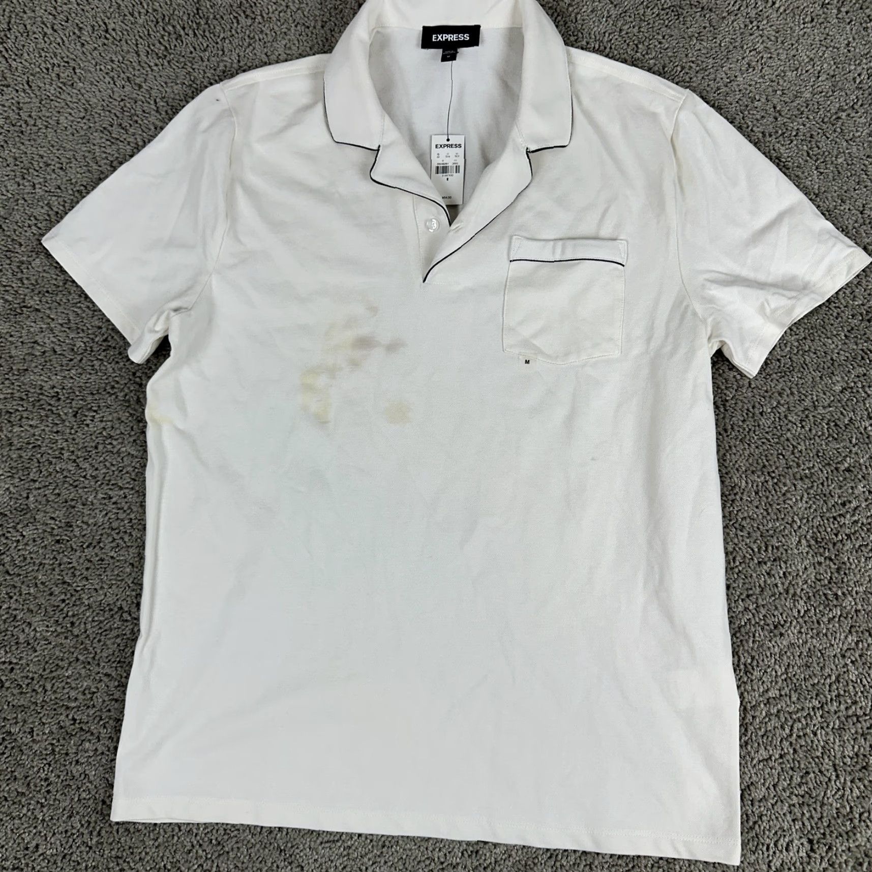 Express VINTAGE Express Polo Shirt Mens Medium White Piped Pocket Collar New Tags Stain Flawed Size US M / EU 48-50 / 2 - 2 Thumbnail