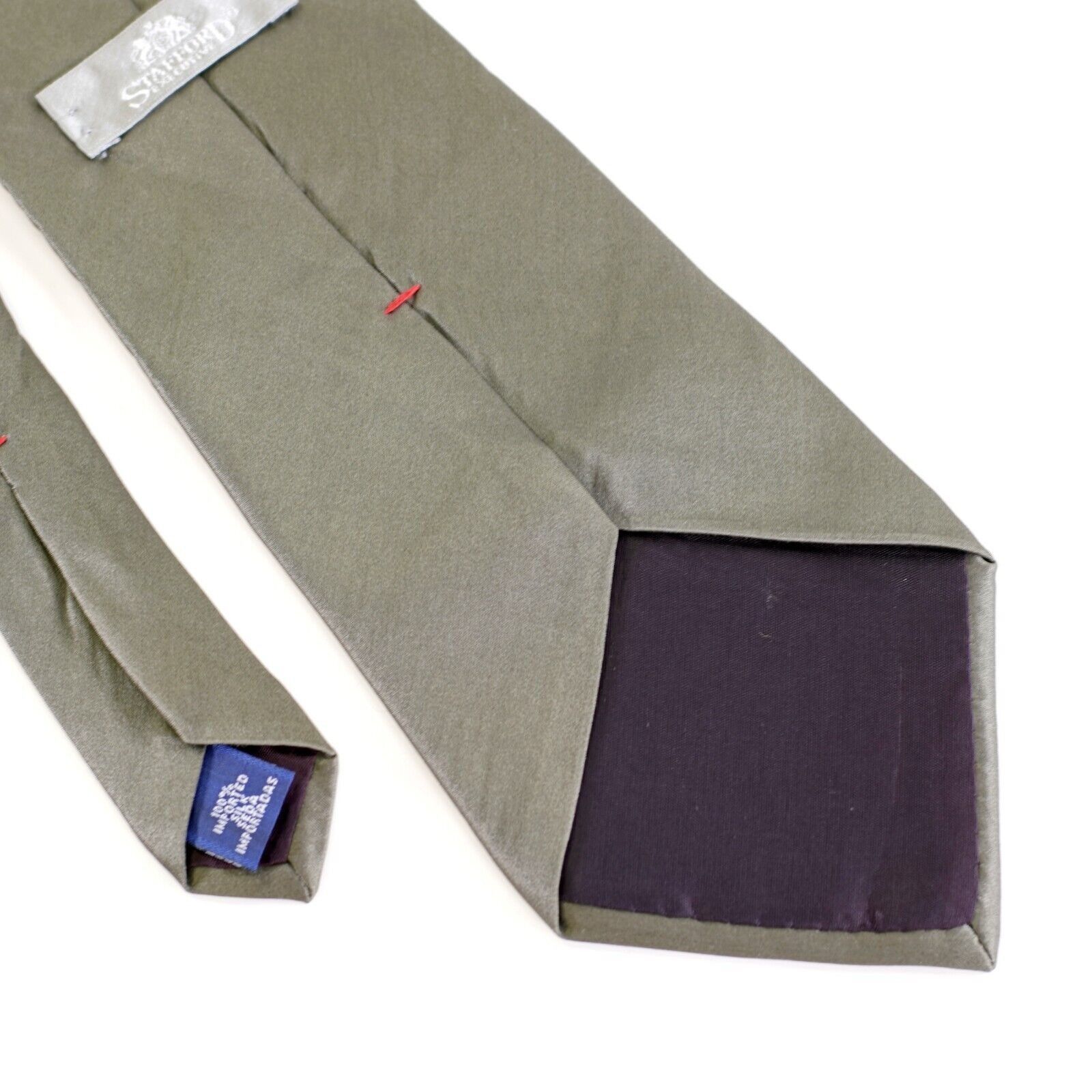 Stafford Stafford Executive Solid Beige Green Wide Silk Tie Size ONE SIZE - 5 Thumbnail