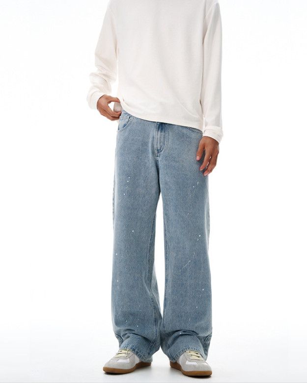Japanese Brand Ink-splatter high street baggy wide-leg jeans for men Size US 32 / EU 48 - 2 Thumbnail