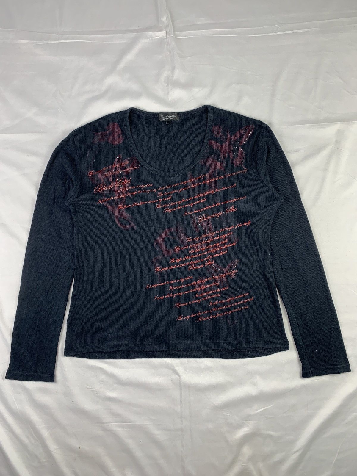 BERNINGS SHO 2000s Bernings Sho Japan Smokey Poem Letters Longsleeve Top Size L / US 10 / IT 46 - 1 Thumbnail