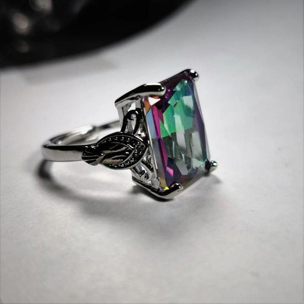 Designer Huge Rectangle Rainbow Mystic Topaz Vintage Silver Ring Size ONE SIZE - 4 Thumbnail