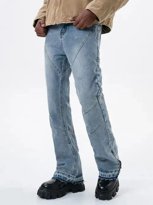 Jean zipper patchwork faded damaged flared jeans Size US 32 / EU 48 - 6 Thumbnail
