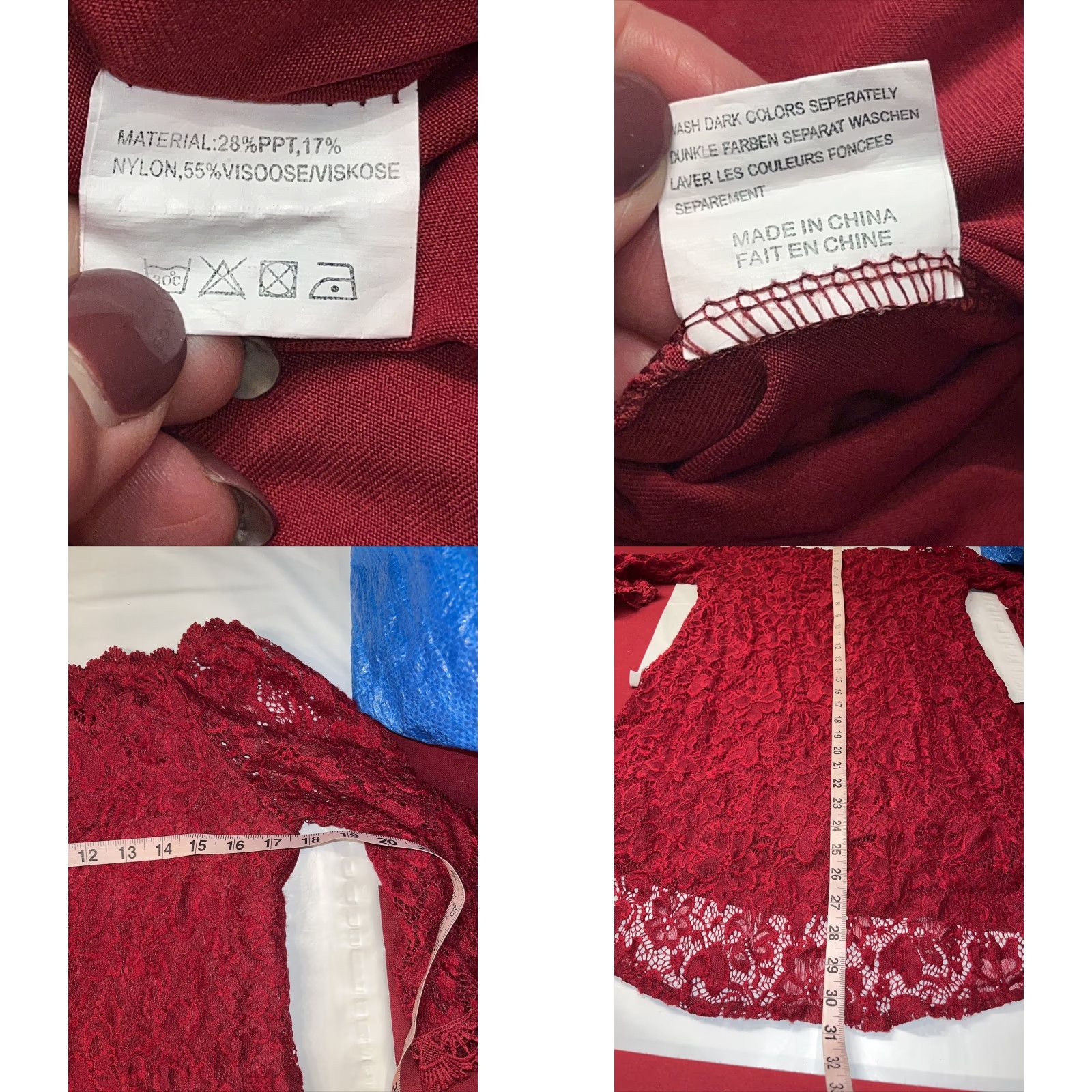 Vintage Ours Red Lace Dress Off Shoulder 3/4 Sleeve Knee Length M Women Dress Size M / US 6-8 / IT 42-44 - 8 Thumbnail